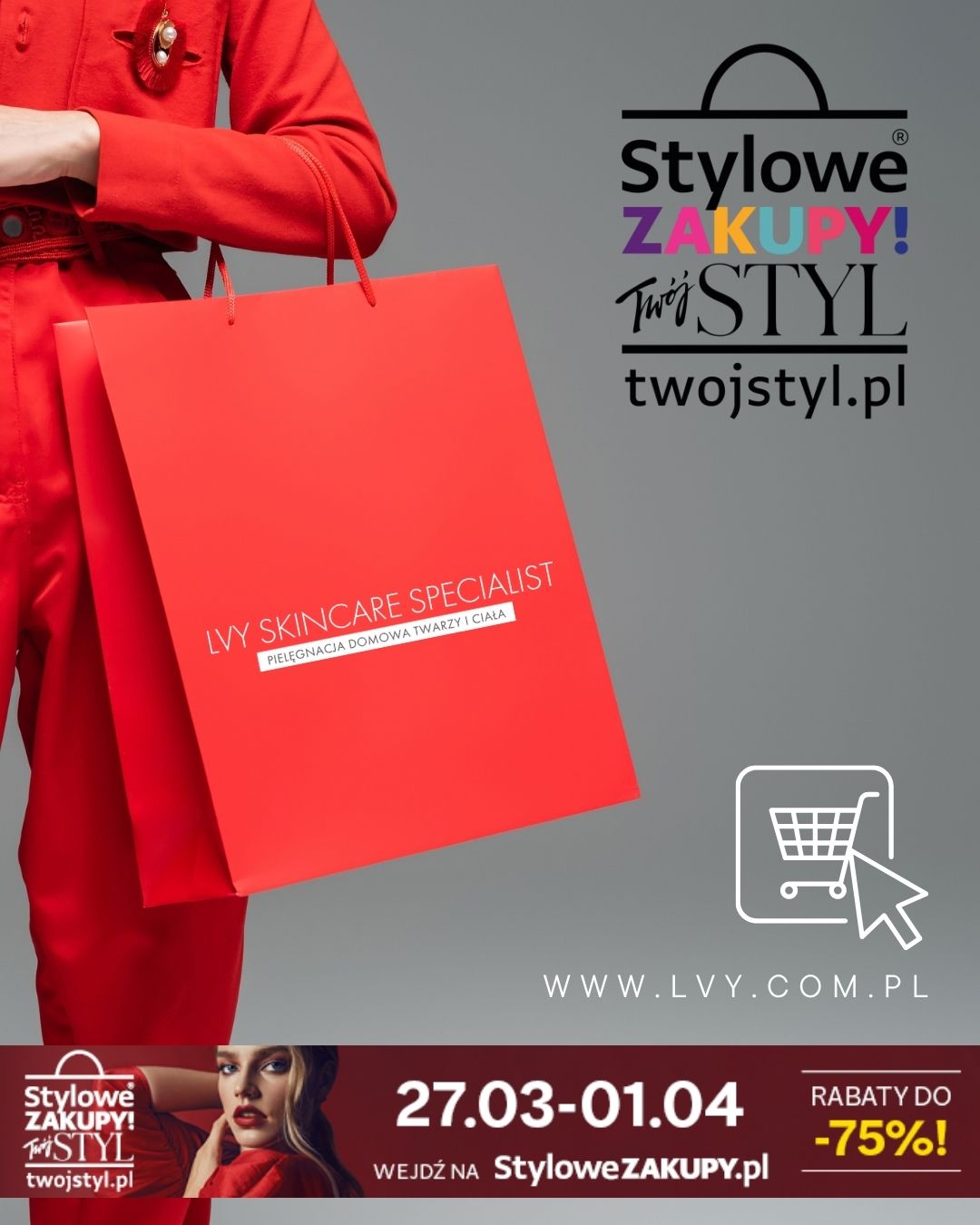 LVY dołącza do akcji "Stylowe Zakupy" z magazynami "Twój STYL" i "PANI"!
Z radością informujemy, że marka #LVYCosmetics bierze udział w największej akcji rabatowej w Polsce – "Stylowe Zakupy"! To doskonała okazja, aby odkryć nasze luksusowe kosmetyki w wyjątkowych cenach.
Kiedy?
od 27 marca do 01 kwietnia 2026
Gdzie znajdziesz kupony?
Kupony rabatowe będą dostępne w kwietniowych wydaniach magazynów:
• "Twój STYL" (Nr: 04/2026) – w sprzedaży od 6 marca 2026
• "PANI" (Nr: 04/2026) – w sprzedaży od 13 marca 2026
Jak skorzystać z rabatów?
1. Kup magazyn "Twój STYL" lub "PANI" i wytnij kupon rabatowy LVY.
2. Odwiedź nasz sklep online w dniach 27 marca – 1 kwietnia 2026.
3. Wpisz kod rabatowy podczas zakupów online.
Dlaczego warto?
To wyjątkowa okazja, aby wypróbować nasze produkty w atrakcyjnych cenach i poczuć różnicę, jaką daje luksusowa pielęgnacja.
Nie przegap tej szansy! Dołącz do tysięcy zadowolonych klientów, którzy już odkryli moc kosmetyków LVY.
#LVY #StyloweZakupy #TwójSTYL #PANI #Promocja #LuksusowaPielęgnacja