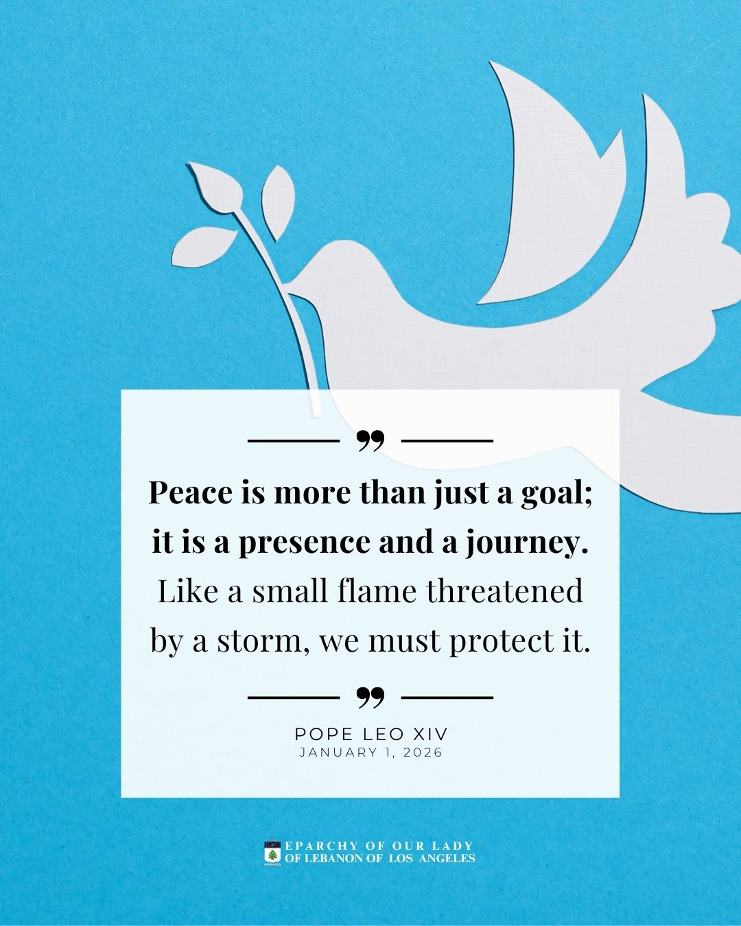 Peace is more than just a goal; it is a presence and a journey. Like a small flame threatened by a storm, we must protect it.
Pope Leo XIV
January 1, 2026
