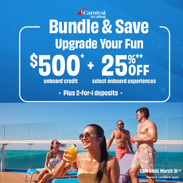 ๐ข STOP SCROLLING: Your Ultimate Vacation Just Got a Major Upgrade! ๐
Ready to swap the daily grind for turquoise waters and endless sunsets? Weโve got a Carnival deal so hot, itโs practically tropical. Whether youโre looking for a quick weekend escape or a week-long adventure, this is the sign youโve been waiting for!
๐ฐ THE PERKS:
$500 ONBOARD CREDIT: Yes, you read that right. Use it for shore excursions, specialty dining, or that extra round of cocktails before you even step on the ship!
25% OFF ONBOARD EXPERIENCES: Save big when you pre-purchase:
๐๏ธ Shore Excursions
๐ถ Premium Wi-Fi Plans
๐น Cheers! Beverage Program
๐ฅค Bottomless Bubbles (for the under-21 crew)
๐โโ๏ธ Spa Treatments (Embarkation & Port Days only)
๐
THE DETAILS:
Short & Sweet: 3โ5 day sailings (May 30, 2026 โ Feb 28, 2027)
The Deep Dive: 6+ day sailings (June 29, 2026 โ Feb 28, 2027)
The Catch: To lock in that 25% discount, you must pre-purchase your experience through your trusted travel advisor. (Trust me, itโs not available once youโre onboard!)
โณ HURRY! THIS OFFER VANISHES TUESDAY, MARCH 31ST!
Donโt let this ship sail without you. Use your $500 credit to build your dream itinerary today and save a quarter of the cost while you're at it.
๐ Drop a "CRUISE" in the comments or DM me to grab your cabin before they're gone!
#carnivalcruise #cruisedeals #travelmore #vacationvibes #cruiselife #travelentrepreneur