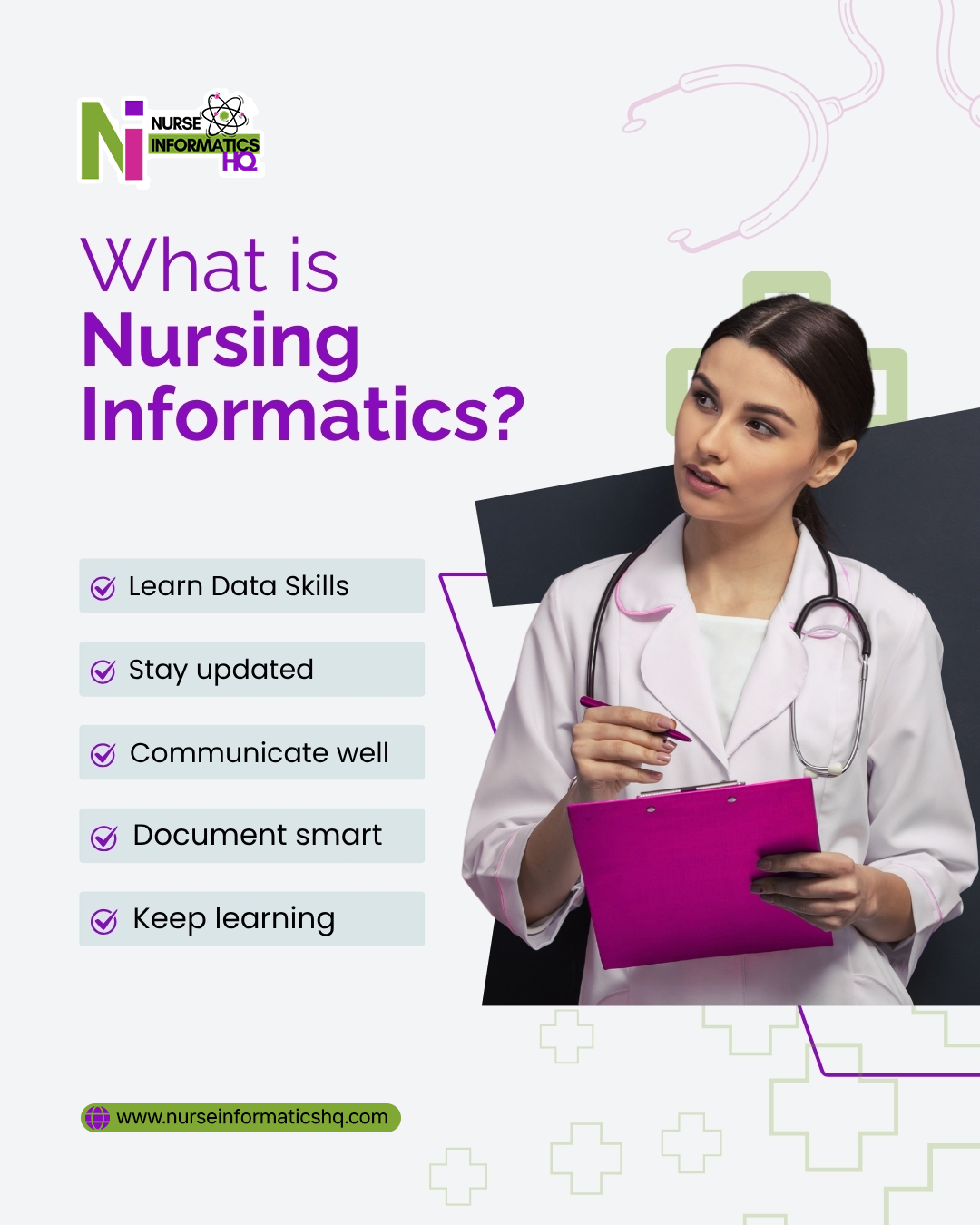 What is Nursing Informatics?
It’s where healthcare meets data—empowering nurses to improve patient care through smarter decisions and better communication.
Build essential skills like:
• Learning data and technology tools
• Staying updated with healthcare trends
• Communicating effectively with teams
• Documenting smarter and more efficiently
• Continuously growing in your field
Step into the future of nursing with confidence.
Learn more 👉 www.nurseinformaticshq.com
#NursingInformatics #HealthcareInnovation #NurseLife #DataDrivenCare #CareerGrowth #FutureOfHealthcare #ClinicalExcellence #NursingCareer