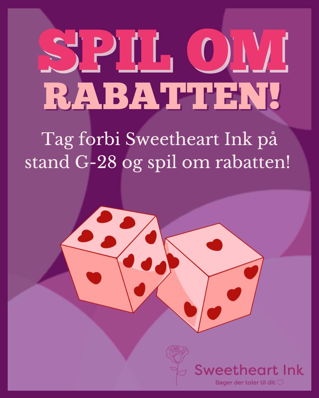 SPIL OM RABATTEN🎛📚
Kig forbi stand G-28, lørdag 16-17 og søndag 15-16, og se om du kan slå en sekser. Få helt op til 60% i rabat.
Når du har udvalgt de bøger, du vil købe, får du et slag med terningen.
Slår du 1 – får du 10% rabat på dit køb
Slår du 2 – får du 20% rabat på dit køb
Slår du 3 – får du 30% rabat på dit køb
Slår du 4 – får du 40% rabat på dit køb
Slår du 5 – får du 50% rabat på dit køb
Slår du 6 – får du 60% rabat på dit køb