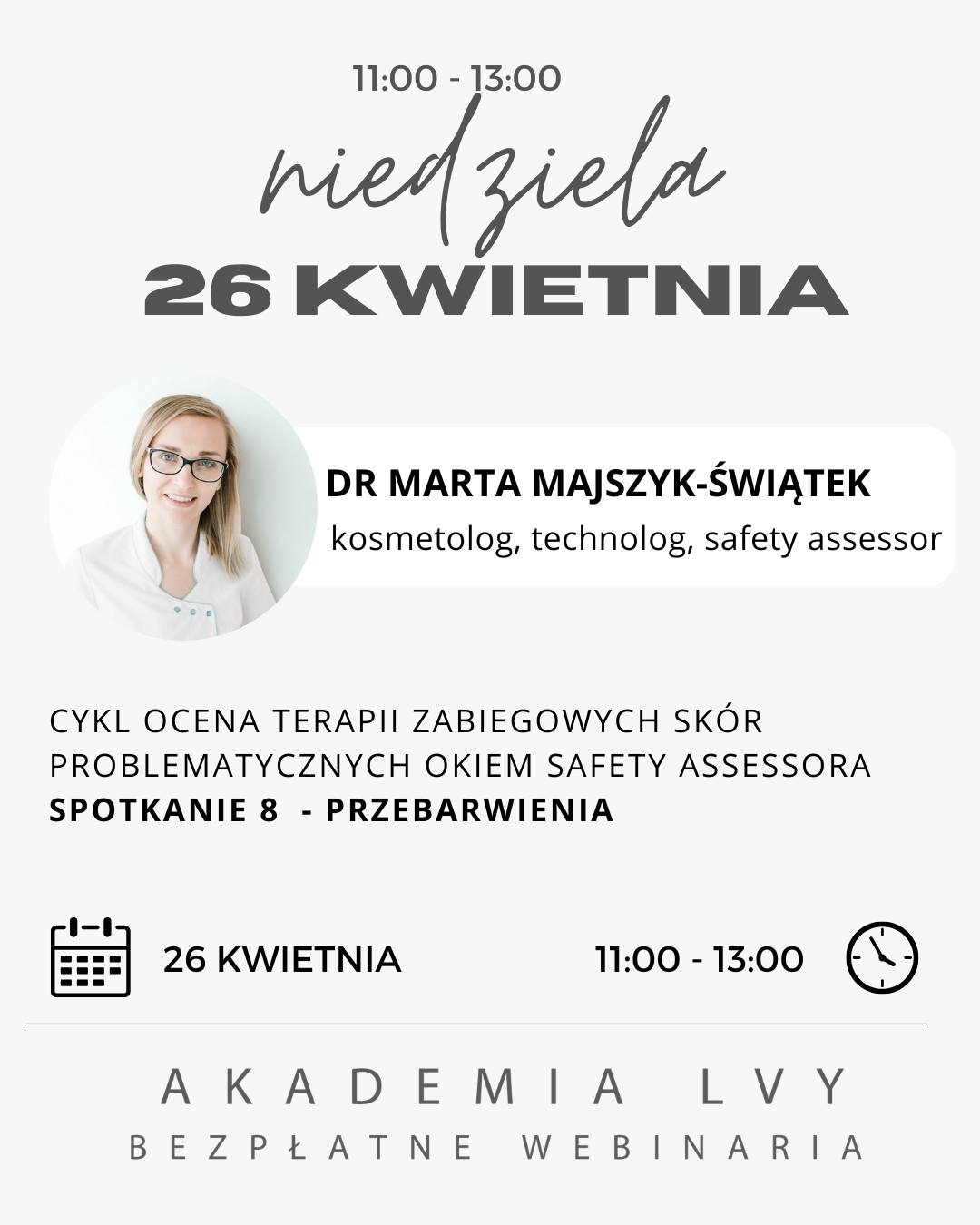 Przebarwienia okiem Safety Assessora
Czy wiesz, że źle zaplanowana terapia przebarwień może pogłębić problem zamiast go rozwiązać?
26 kwietnia analizujemy fizjopatologię zmian pigmentacyjnych, czynniki genetyczne i środowiskowe oraz znaczenie wywiadu kosmetologicznego.
Dowiesz się, jak budować plan zabiegowy krok po kroku, jak ustalać odstępy między procedurami i jak dobierać składniki aktywne, by nie wywołać podrażnień ani zaostrzeń.
Przeanalizujemy również trudne przypadki i realne scenariusze z praktyki.
To spotkanie dla specjalistów, którzy chcą działać bezpiecznie i przewidywalnie.
@kosmetolog.technolog