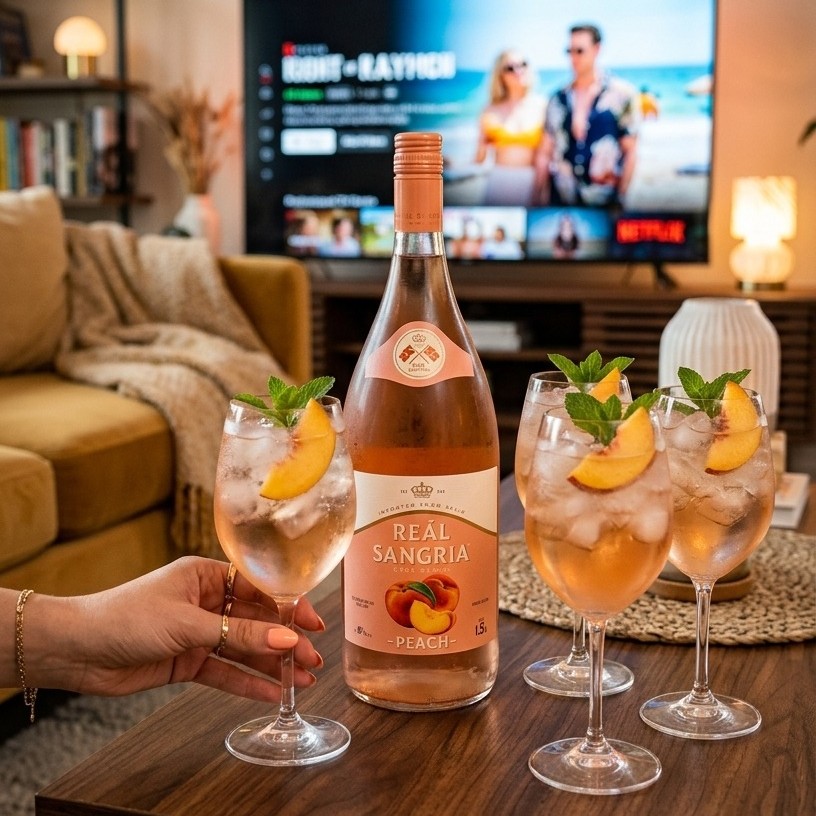 From showing up… to staying in. 🍑🍷�Reál Peach, your favorite show, and zero effort required.�What are you watching tonight?
#GirlsNightIn #NetflixAndSip #WeeknightUnwind #PeachPlease #ReálSangria #RealMoments #ReadyToDrink #importedfromspain🇪🇸