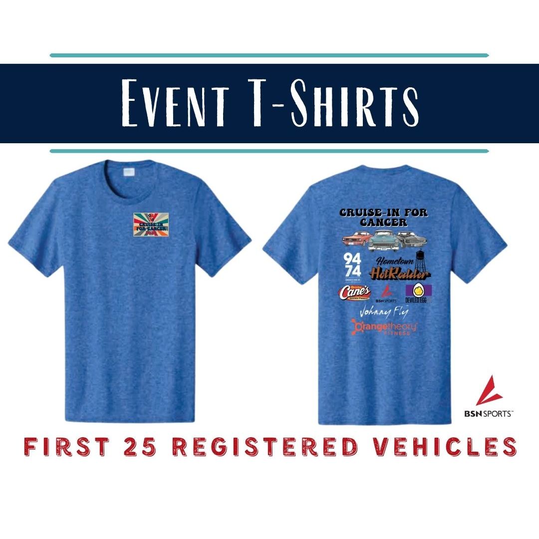 T-shirts, belt buckles, and license plates - oh, my!
Tomorrow is the day! Our Cruise-In for Cancer starts at 9am at Royse City High School - and we've got the best swag waiting for YOU!
The first 25 registered vehicles will receive a complimentary event t-shirt (generously donated by @bsnsports).
The Best in Show, Best Car, Best Truck, and Best Motorcycle will receive an amazing custom event belt buckle.
The top 40 vehicles will receive a custom commemorative license plate.
So spend your Saturday morning 'cruisin' with us for a chance to get these amazing gifts, and help support young adults battling cancer.
We can't wait to see you there!
#cruiseinforcancer2026