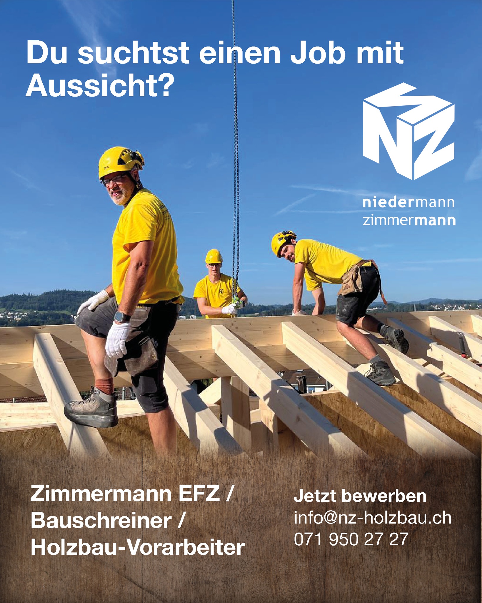 Du suchst nicht einfach einen Job.
Du suchst einen mit Aussicht. 👷♂️
Wir wachsen weiter im Holzbau – und suchen Verstärkung:
Zimmermann EFZ / Bauschreiner / Holzbau-Vorarbeiter.
Bei uns arbeitest du oben: mit Blick über die Region, an spannenden Projekten und in einem Team, das zusammenhält. 🪵
Ein Job, bei dem du siehst, was du geschaffen hast – und wie weit du kommst.
Kennst du jemanden mit Weitblick?
👉 Teilen ausdrücklich erwünscht.
📩 info@nz-holzbau.ch
📞 071 950 27 27
#holzbau #jobs #handwerk #fachkraefte #recruiting
