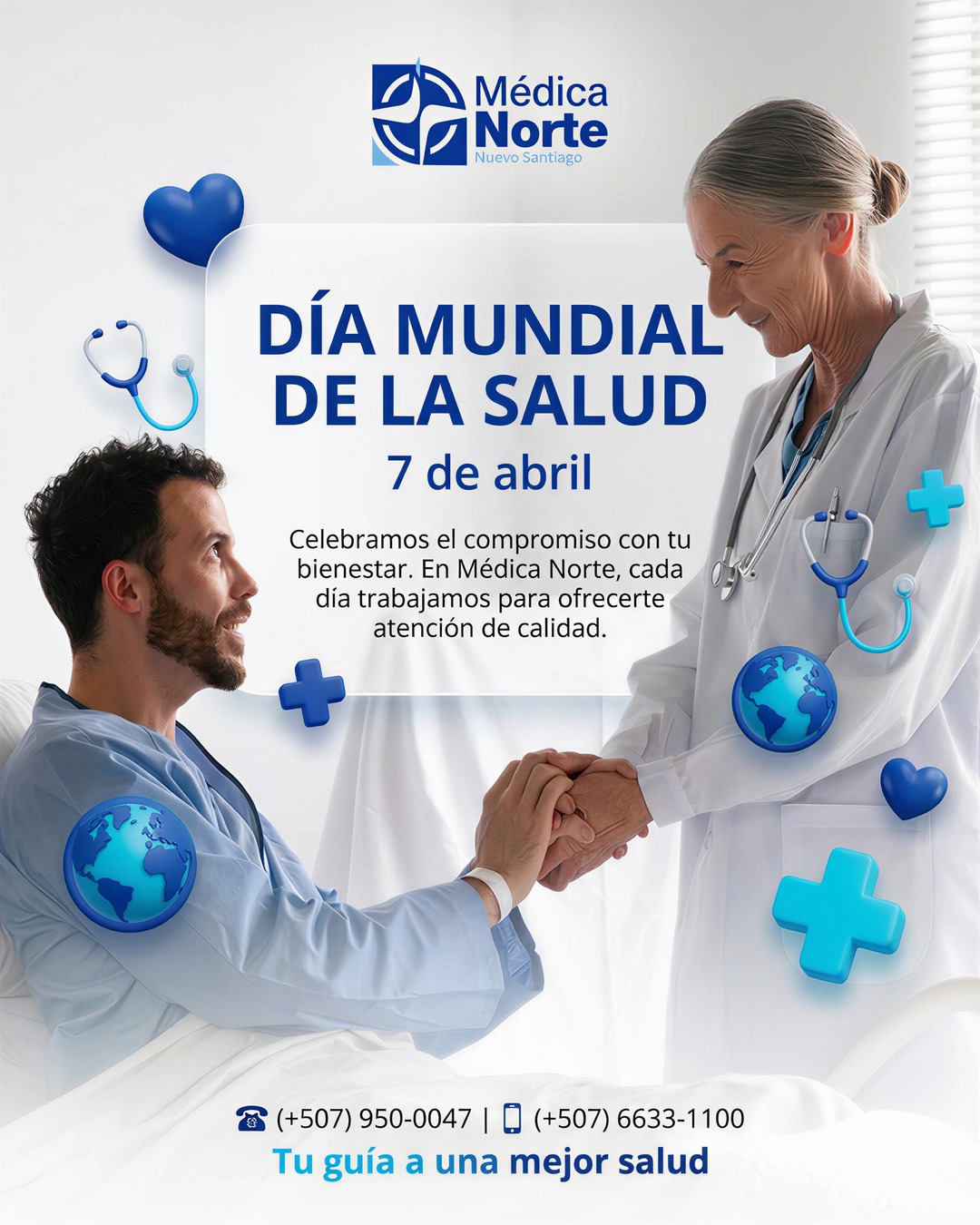Hoy celebramos el Día Mundial de la Salud 💙
En Médica Norte te ofrecemos atención integral con los mejores profesionales y tecnología de vanguardia.
¿Cuándo fue tu último chequeo preventivo? 🩺
📞 Agenda tu cita: 950-0047
📱 WhatsApp: 6633-1100
#DíaMundialDeLaSalud #MédicaNorte #TuGuíaAUnaMejorSalud #SaludPanamá #Prevención