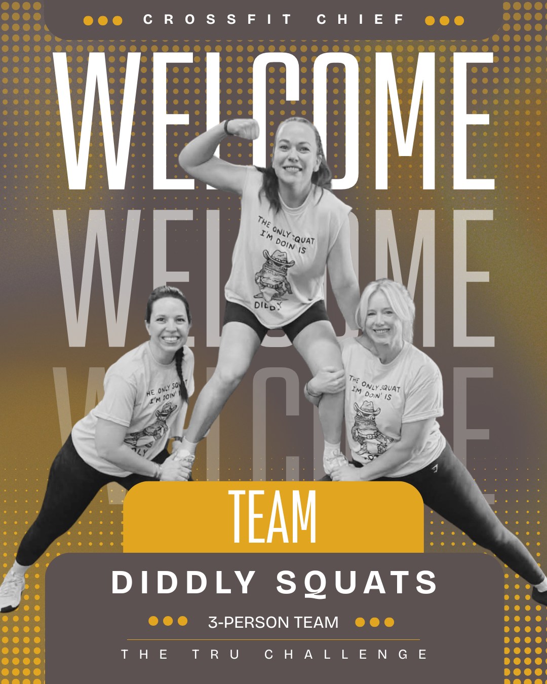Introducing another team for the TRU Challenge at CrossFit Chief- The Diddly Squats! We can't wait to see them compete April 18th! Make plans to come watch, or register to compete by April 11th using the following link- https://competitioncorner.net/events/19367/details