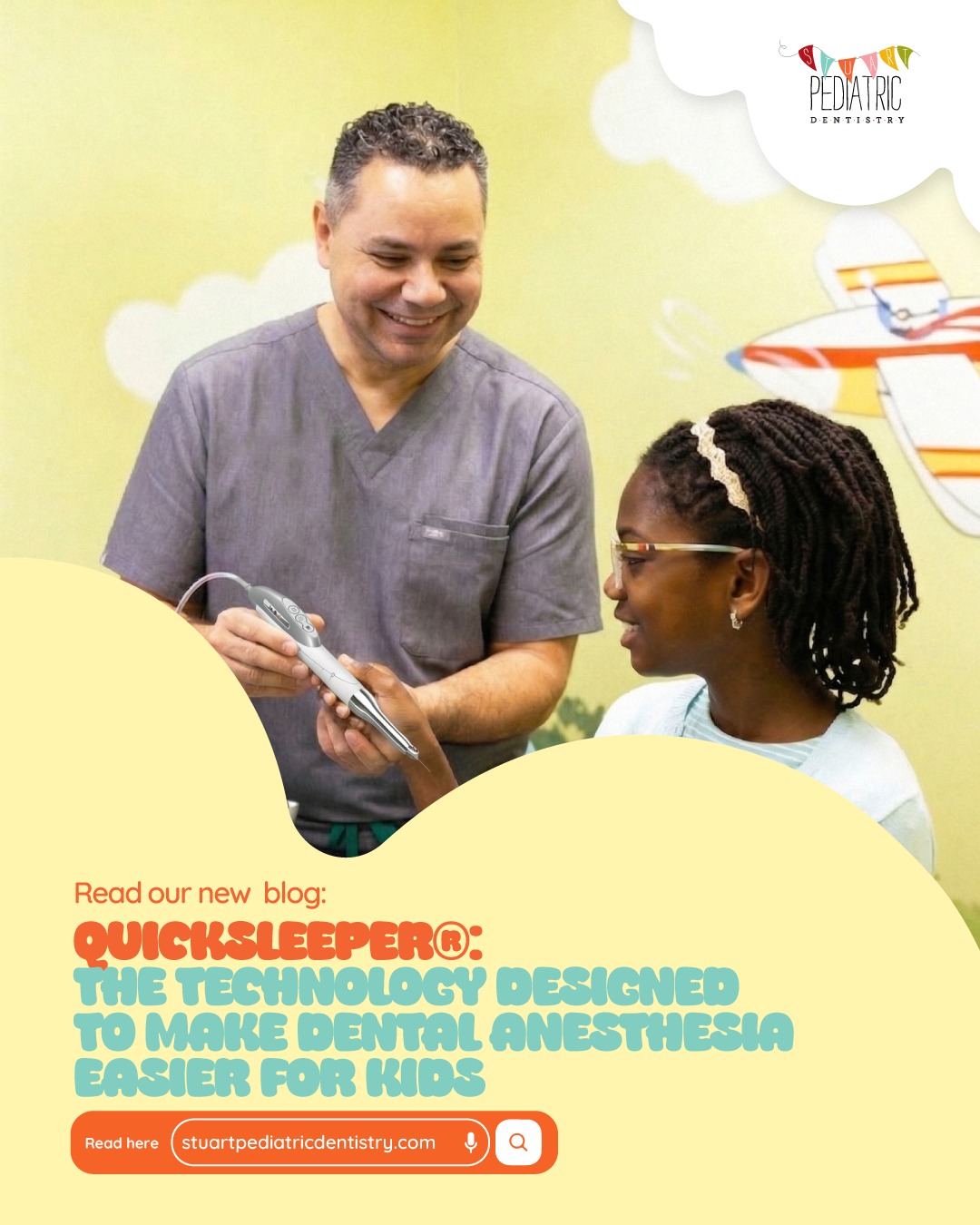 Our newest blog is live.
QuickSleeper® is the technology designed to make dental anesthesia easier for kids by helping make treatment more precise, more comfortable, and less stressful for children and parents alike.
In this post, we explain how it works, why it can make a difference during treatment, and how it may help reduce lingering numbness after the appointment.
Read the full blog here:
https://www.stuartpediatricdentistry.com/post/quicksleeper-the-technology-designed-to-make-dental-anesthesia-easier-for-kids