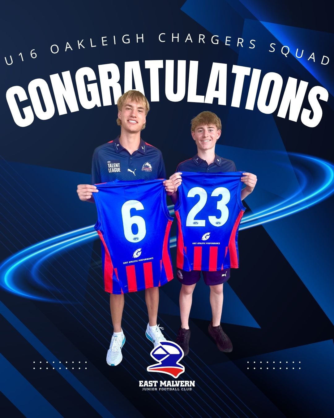 Big cheers to Darcy Moreland (#6) and Tom Quinn (#23) for making it to the 2026 Oakleigh Chargers U16 team. You’ve kicked some serious goals, and we couldn't be prouder. Keep charging ahead!
#EastMalvernKnights #GoKnights #OnceAKnightAlwaysAKnight