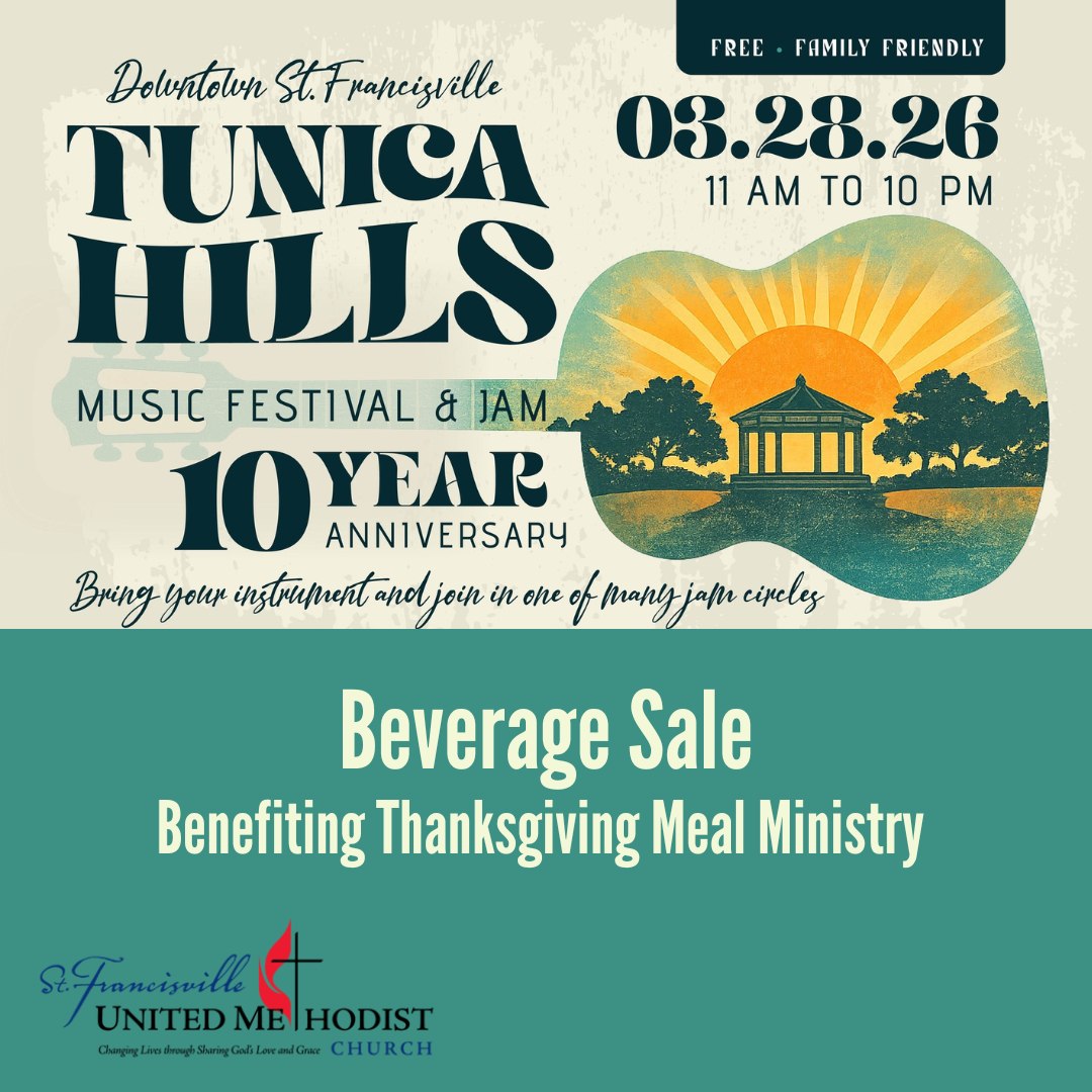 Be sure to make plans to attend this year’s @tunicahillsmusicfestival and support all of our amazing local musicians. We’ll be out in Parker Park selling water and other cold beverages while you enjoy the festivities and all our town has to offer. All of our proceeds will go to support our Thanksgiving Meal Ministry.