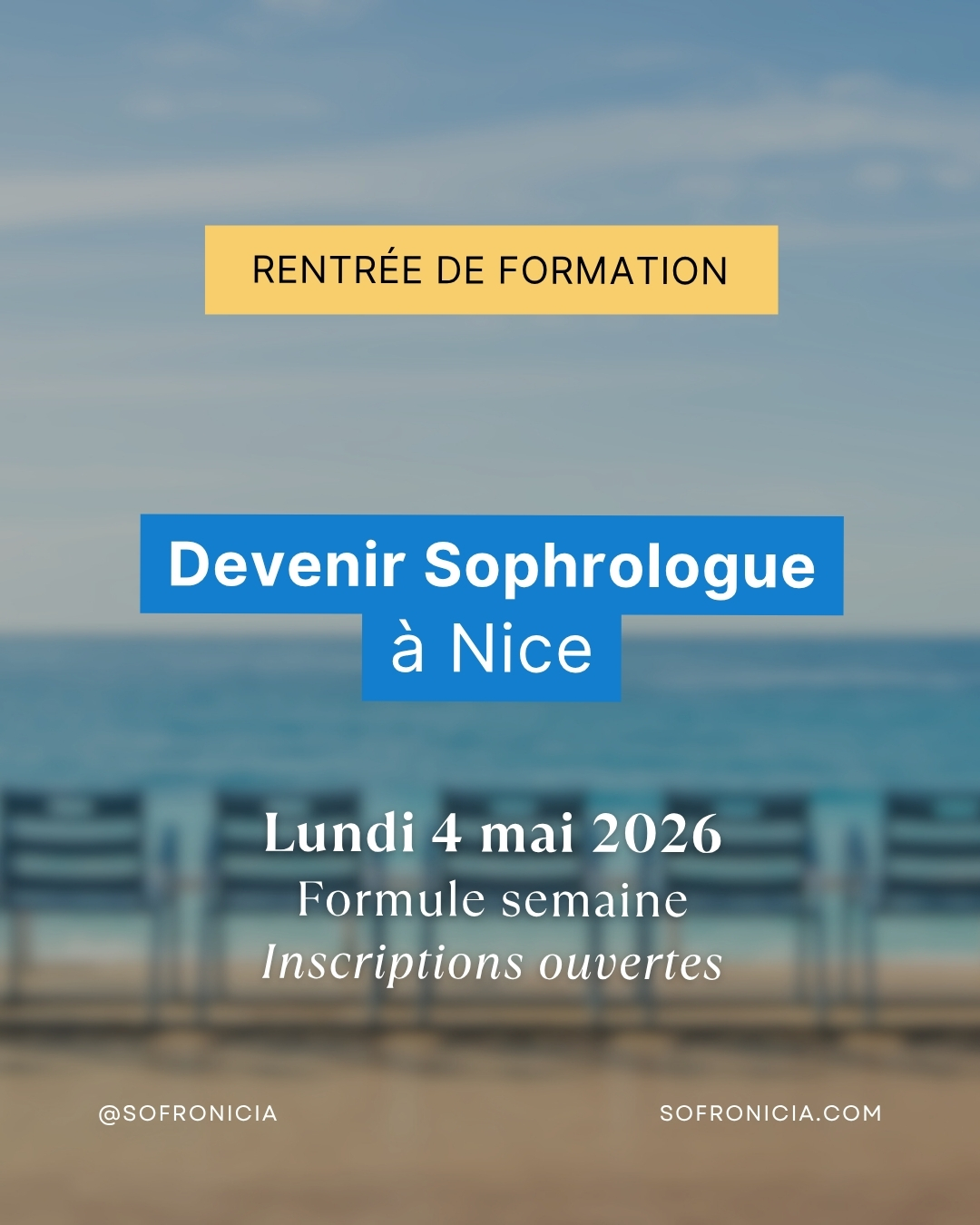 Rentrée formule semaine — Nice
Et si lundi devenait le jour où tout commence ?
Sofronicia ouvre sa nouvelle session de formation “Devenir Sophrologue” en formule semaine à Nice ; deux jours par semaine pour se consacrer pleinement à son projet, sans empiéter sur ses week-ends.
🗓 Rentrée le lundi 4 mai 2026 — Saint-Laurent-du-Var
Deux jours consécutifs chaque lundi et mardi, une pédagogie alliant pratique, vécu personnel et théorie, dans une formation certifiante en sophrologie caycédienne.
Plus de 125 sophrologues formés en 10 ans. Et si vous étiez le prochain ?
Les inscriptions sont ouvertes, places limitées.
Toutes les infos sur sofronicia.com 🔗
#sofronicia #devenirsophrologue #formationsophrologue #sophrologienice #reconversionprofessionnelle #bienetre #sophrologiecaycedienne #nicecotedazur