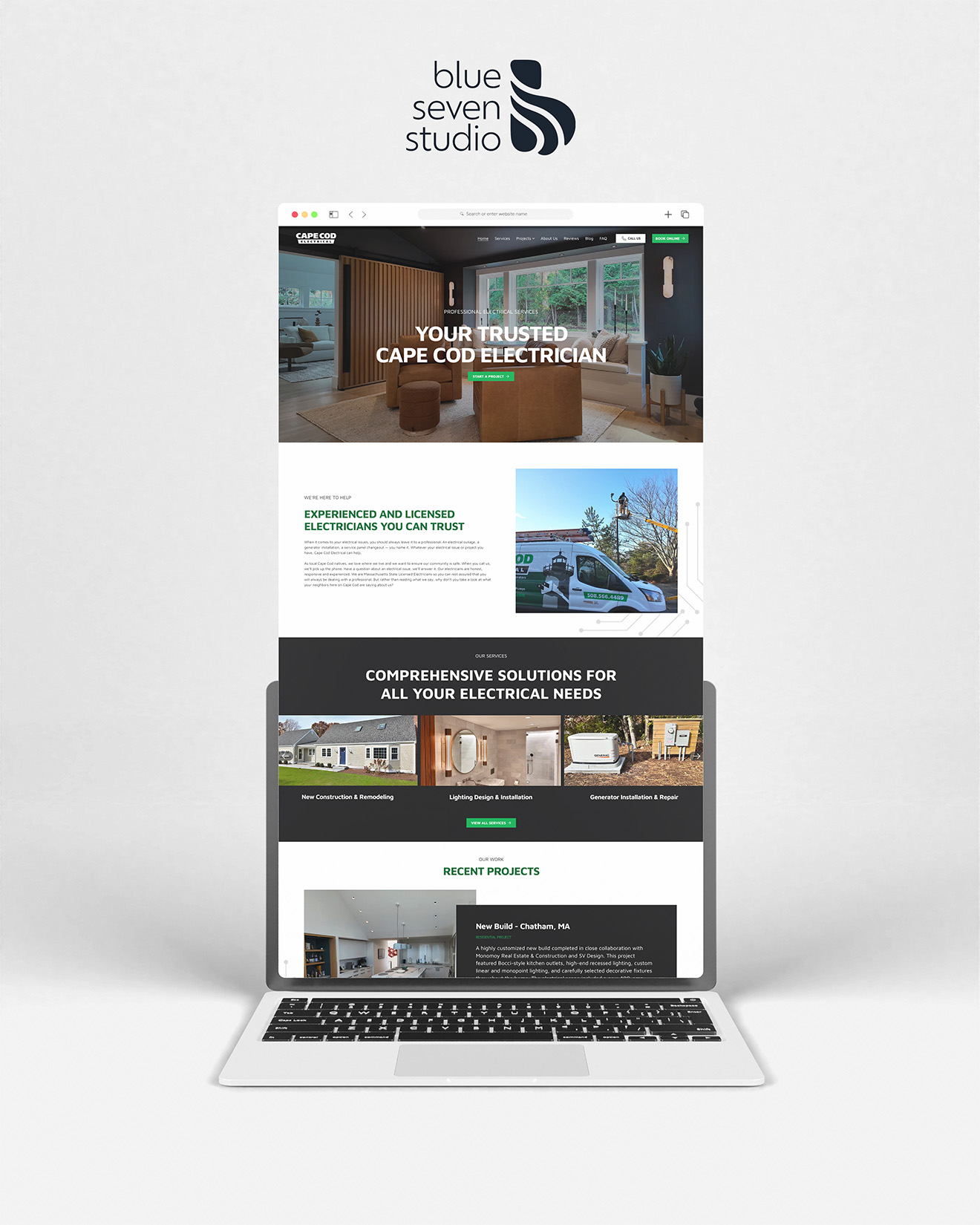 Your home is powered by Cape Cod Electrical. ⚡️ Their website is powered by Blue Seven Studio.
Built to reflect what matters most with clear information, easy navigation, and a straightforward way to connect with a team you can trust.
Website Design for #BlueSevenClient | @capecodelectrical