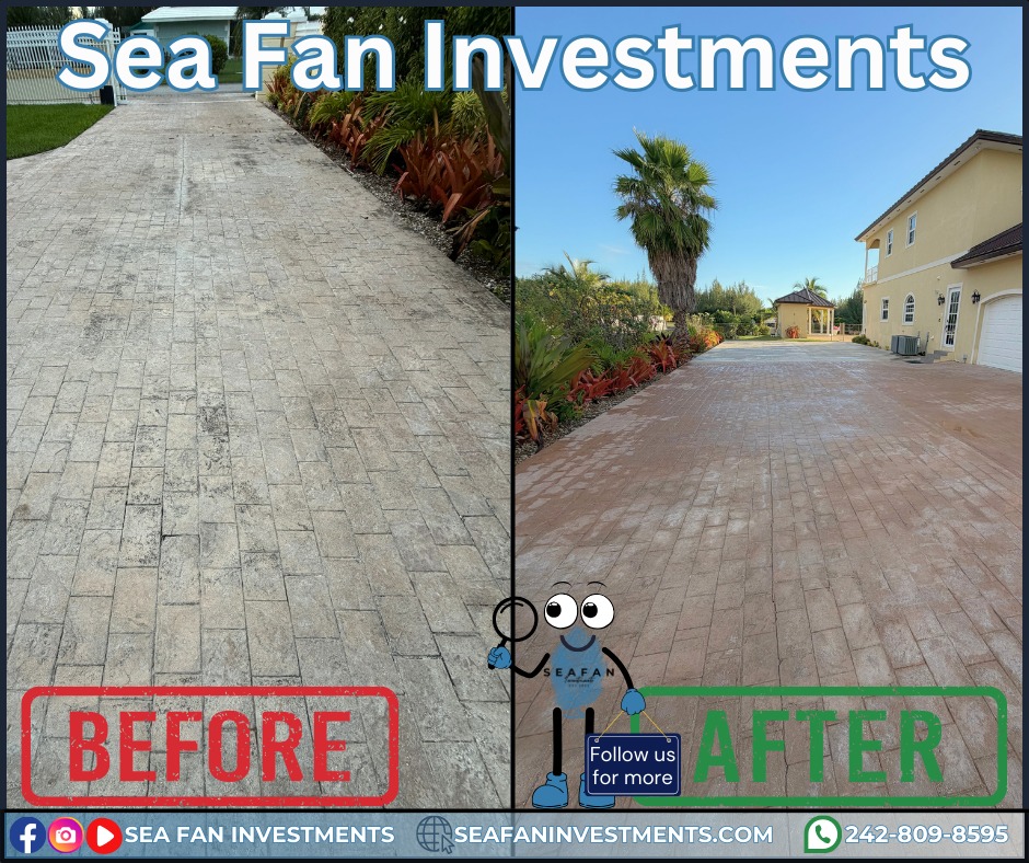 Stamped concrete, coated concrete, stained concrete, Sea Fan Investments cleans it all, but did you know we also supply and apply the industry's best sealers?
Want to learn more? Check out our blog on house washing:
https://www.seafaninvestments.com/post/what-is-pressure-washing
Want to learn more about sealing?
https://www.seafaninvestments.com/post/what-is-paver-restoration
We don't just pressure clean! We are your soft washing professionals and provide complete exterior cleaning solutions! Concrete cleaning, house washing, roof cleaning, driveways, windows, decks, docks, pool surrounds, patios, surface sealing, paver restoration, and much more.
We have cleaned homes of all sizes, multi family properties, businesses, school campuses, churches, gas stations, apartment complexes, and manufacturing facilities. Big or small, we've cleaned it all. What can we clean for you?
We are always looking for ways to help you manage and maintain your investment.
We service Freeport, Grand Bahama 🇧🇸🇧🇸🇧🇸 and cater to all your property management needs.
Visit our website https://www.seafaninvestments.com/
Check us out on Google https://maps.app.goo.gl/FtLupz7nk7yhbf917
Follow us on Facebook https://www.facebook.com/SeaFanInvestments
Follow us on Instagram https://www.instagram.com/seafaninvestments/
Watch and subscribe to us on YouTube
https://www.youtube.com/channel/UCNAsDyoYIpteVf6pDe5iCQw
#pressurewashing #softwashing #roofcleaning #housewash #deckcleaning #DockCleaning #seafaninvestments #guttercleaning #drivewaycleaning #concretecleaning #soffitcleaning #sealing #stuccocleaning #poolsurroundcleaning #brickcleaning #stonecleaning #commercialroofcleaning #paversealing #dumpstercleaning #woodcleaning #oilremoval #oxidizationremoval #rusttreatment #graffitiremoval #windowcleaning #commercialcleaning #parkinglotcleaning #patiocleaning #pressurewashinggrandbahama #pressurecleaningfreeportbahama