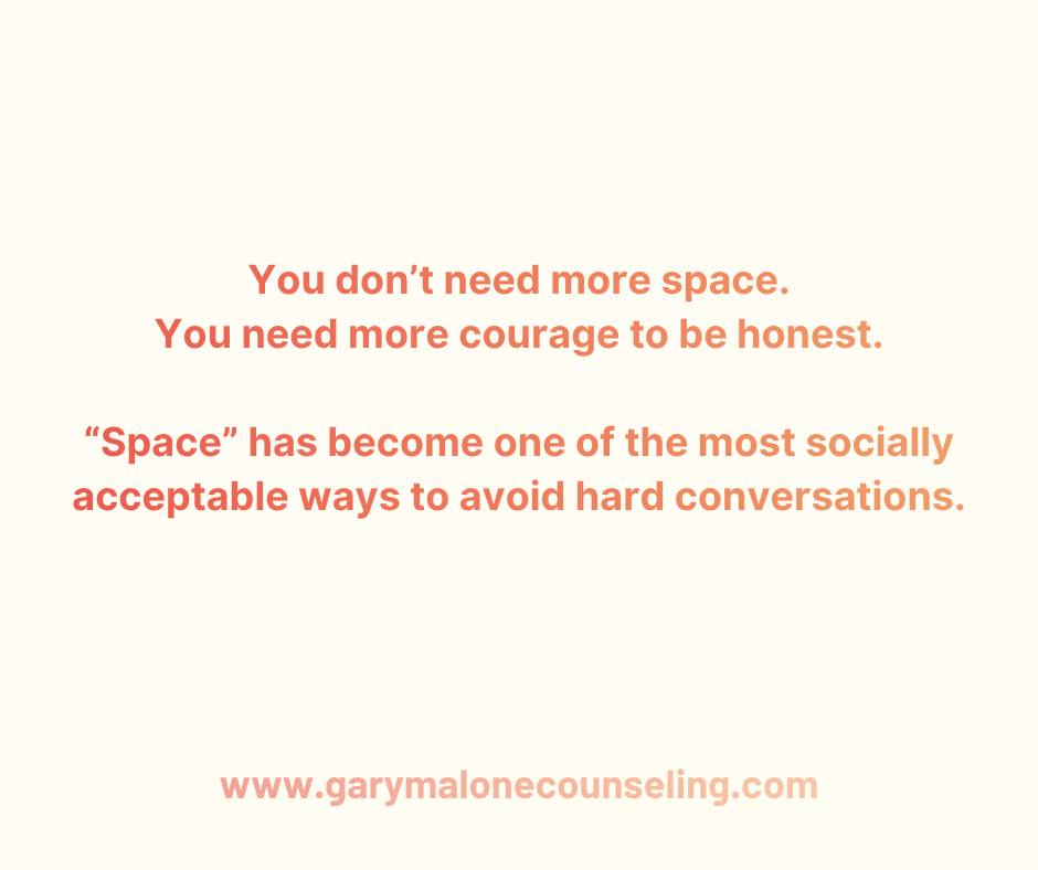 You don’t need more space.
You need more courage to be honest.
“Space” has become one of the most socially acceptable ways to avoid hard conversations.
And to be fair, sometimes space is necessary.
Emotions settle. Thoughts get clearer.
But a lot of the time, it’s not about clarity.
It’s about fear.
Fear of saying the thing that might hurt someone.
Fear of being fully seen.
Fear of admitting what you already know deep down.
So instead, we buy time.
We say we need to think.
We say we’re overwhelmed.
We say we just need a little more space.
But nothing changes in space
if honesty never shows up.
You can take a week, a month, even longer…
but if you come back with the same filtered version of yourself,
the relationship doesn’t move.
It just stays stuck...quietly.
Honesty is what creates movement.
Even when it’s uncomfortable.
Especially when it’s uncomfortable.
This is the work I do with couples every day.