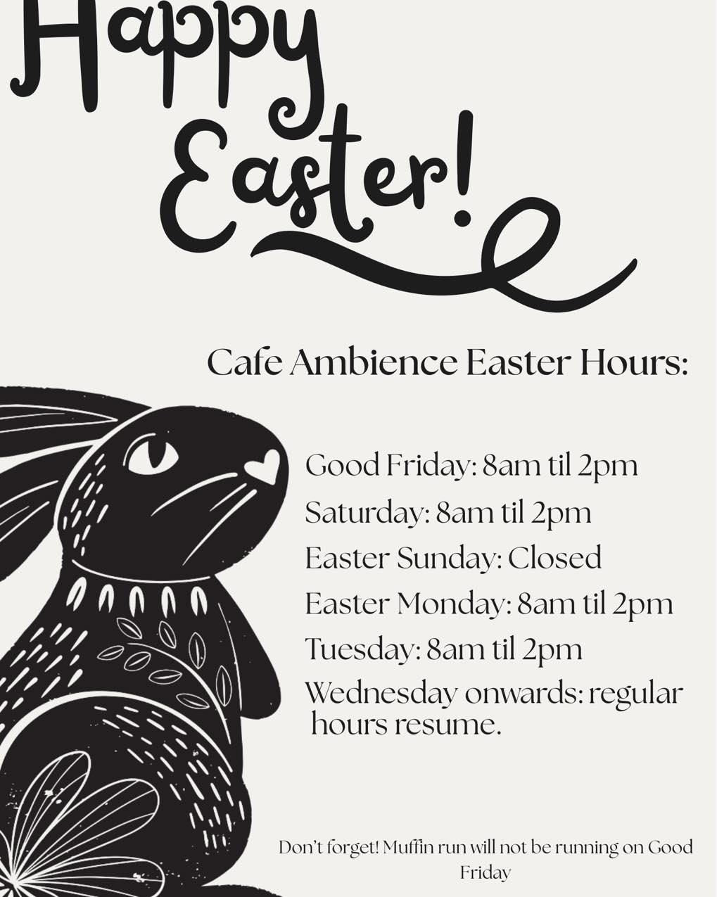 Easter Time is coming!
Chocolate eggs and lollies are pricey and not always that great…That’s why we are teaming up with the Easter Bunny to serve you your favourite coffee and treats all long weekend!
Come see our friendly faces during your Easter break, we promise that Emporio Coffee is equally, if not better than chocolate eggs. We are only a hop, skip, and a jump away!🐰🐣🥚