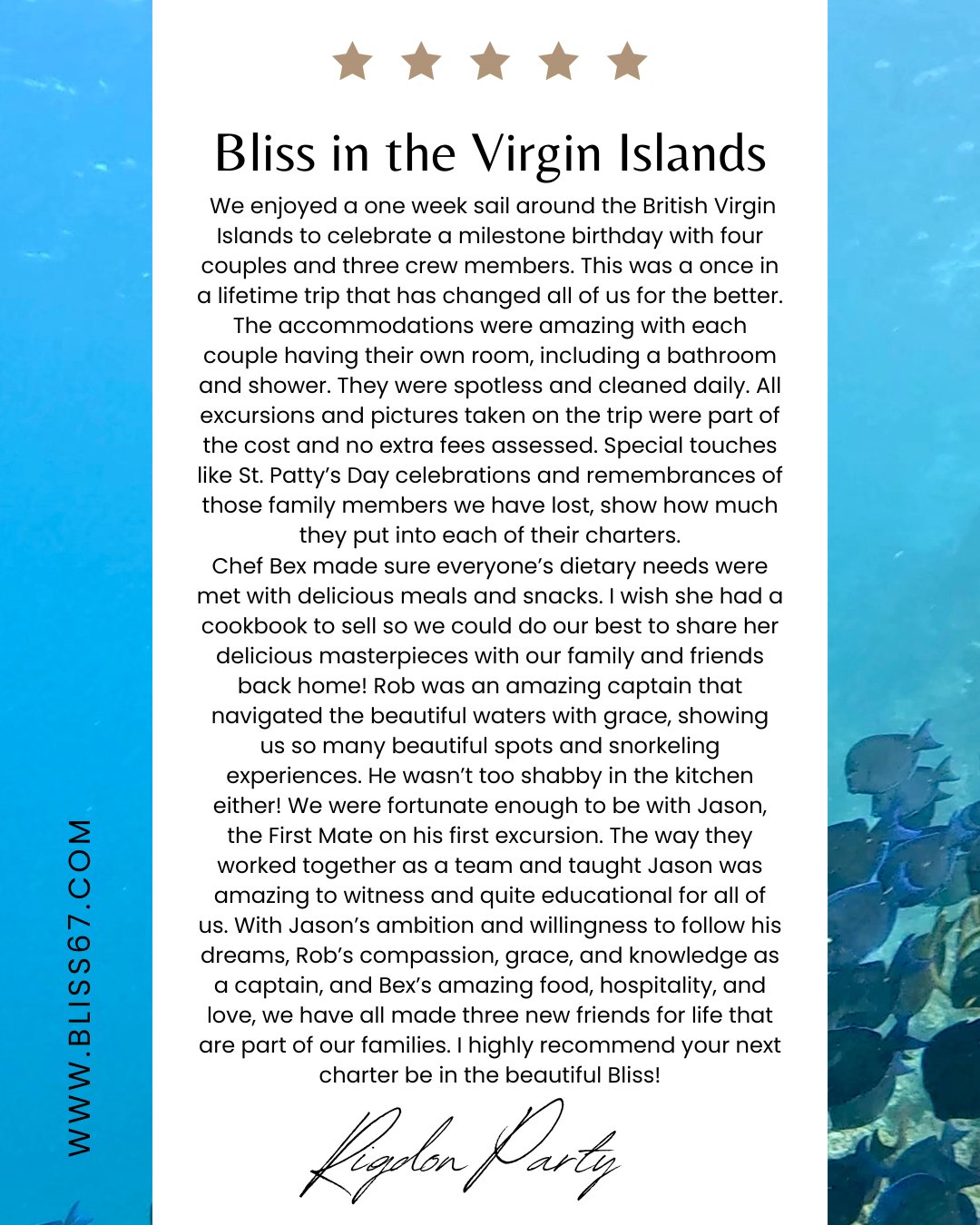Some weeks stay with you long after the sails are down.
A milestone birthday.
A memorial.
Four couples.
One unforgettable week in the British Virgin Islands.
What began as a celebration of life quickly became something more, a week of connection, laughter, reflection, and shared moments that turned strangers into lifelong friends.
From St. Paddy's Dat shenanigans to Birthday cake celebrations, this charter was filled with fun and laughter all the way.
On Bliss it's never about where you go, it's about how it makes you feel.
Private cabins, thoughtful touches, seamless adventures, and menus crafted with care (and a little magic from Chef Bex). Every detail is designed so you can simply be present with the people who matter most.
Because in the end ... the greatest luxury is time well spent, together.
We feel so grateful to have been part of your story, and even more so to now call you all friends.
Until next time ...
Thank you to Michelle @epicyachtcharters for entrusting us with the Rigdon party.
#blissexperience #luxuryyachtcharter #sailinglife #crewedcharter