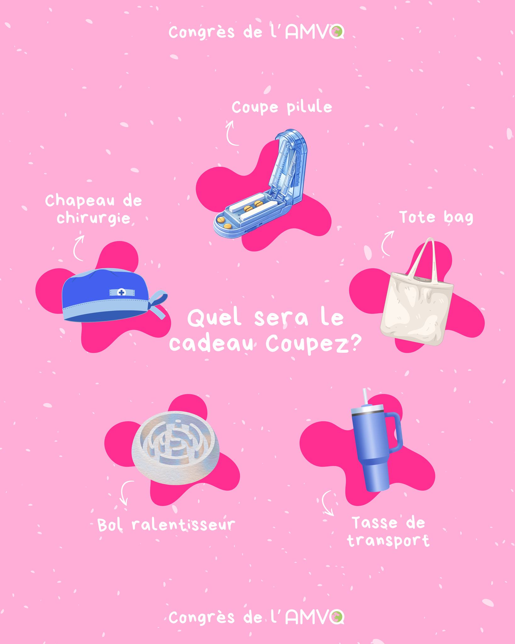 Si vous nous connaissez, vous savez qu’on ne se présente jamais les mains vides… 😉
Pour le congrès de l'AMVQ de cette année, on garde le suspense encore un peu.
À votre avis, parmi ces cinq options, qu’est-ce que Coupez vous a concocté? Votez en commentaire! 💬
*Attention, votre participation vous permettra de repartir avec notre surprise. 💙
On se voit ce week-end au kiosque #7!