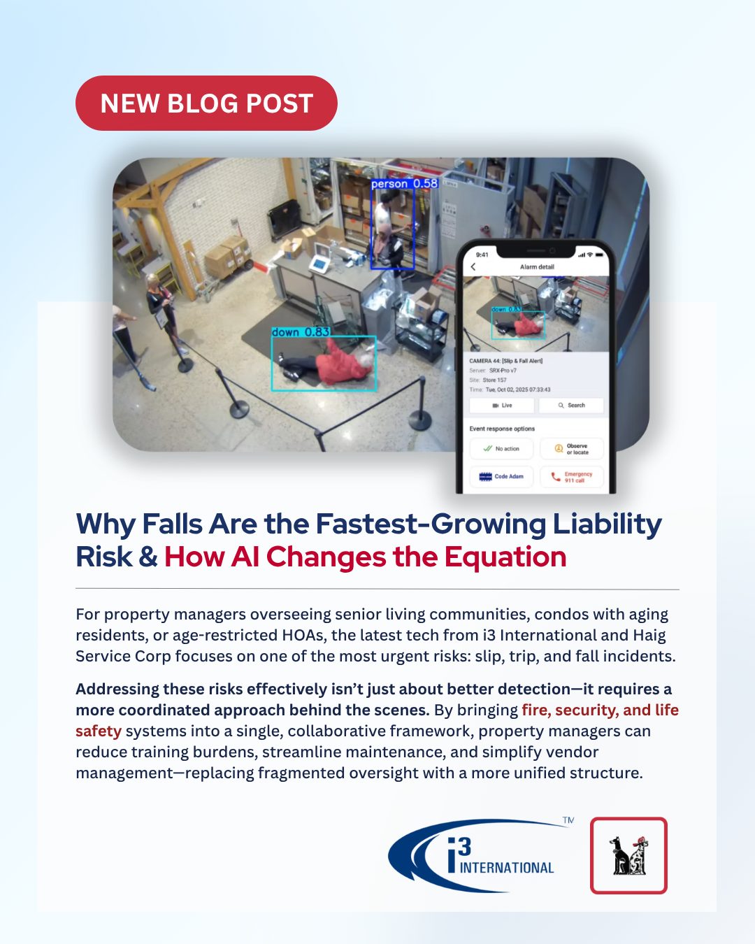 Managing multiple fire and security vendors can create unnecessary complexity — especially for Florida HOAs and multifamily communities navigating compliance requirements. In our latest blog, we explore how the partnership between i3 International and Haig Service Corporation streamlines surveillance, fire protection, and AI-driven security into one coordinated solution — improving response times, reducing administrative burden, and strengthening resident safety across Florida properties.
👉 Read the full article on our website to see how unified infrastructure can elevate protection and efficiency.