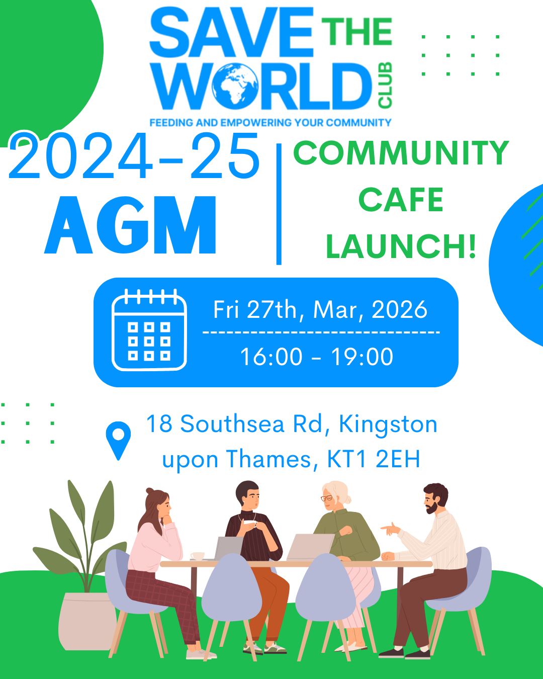 Don't forget to join us TODAY at 4-7pm for the launch of our new Community Cafe and AGM. Be the first to find out how it will work and our plans for the next year! You can find our agenda on our event listing: https://www.savetheworldclub.org/event-details-registration/stwc-2024-25-agm-community-cafe-launch
We're also looking for more Directors to join the team, especially to help in in Fundraising, Grant applications and Treasurer to initially shadow our very own Dr. Tariq Shabbeer and others.
If you or someone you know is interested in joining the charity as a Trustee/Director or would just like more information, please contact Dr. Tariq Shabbeer at: Tariq@savetheworldclub.org. 📩
We welcome you to share and wish you a wonderful day.
#environment #environmental #kingstonuponthames #kingston #surbiton #tolworth #newmalden #chessington #AGM #LaunchEvent #Community #CommunityCafe