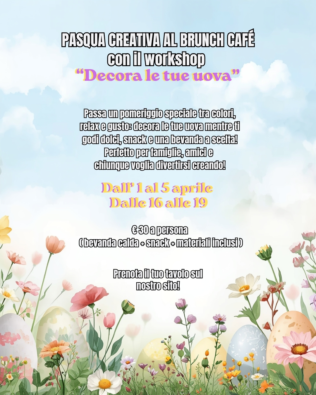 Pasqua si avvicina… e hai già deciso come passarla? 🐰✨
Al Brunch Café Venezia ti aspetta un’esperienza diversa dal solito:
🎨 un workshop creativo per decorare le tue uova
☕ dolci e snack da gustare in compagnia
👨👩👧👦 un momento perfetto da condividere con amici o in famiglia
Dal 1 al 5 aprile, dalle 16:00 alle 19:00
💰 €30 a persona (tutto incluso)
I posti sono limitati 👉 prenota il tuo tavolo dal link in bio
-
Easter is coming up… have you decided how you’ll spend it yet? 🐰✨
At Brunch Café Venezia, a unique experience awaits you:
🎨 a creative workshop to decorate your own eggs
☕ desserts and snacks to enjoy with friends
👨👩👧👦 the perfect moment to share with friends or family
April 1st – 5th, from 4 PM to 7 PM
💰 €30 per person (all-inclusive)
Seats are limited 👉 book your table via the link in the bio
#eventivenezia #pasqua #eventi #brunchvenezia #brunch