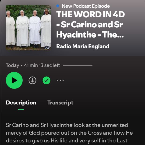 Sr Hyacinthe and Sr Carino were on Radio Maria this morning for the Word in 4D! This week they discuss the unmerited mercy of God poured out for us on the Cross. You can catch up with the podcast now on Spotify to prepare for Palm Sunday and all that is to come in Holy Week: https://open.spotify.com/episode/56srIXxBdKqCtQafvSIPPn?si=6cXSqq3gRz6MbXSIoT_42g
#mission #catechesis #radiomaria #wordin4d