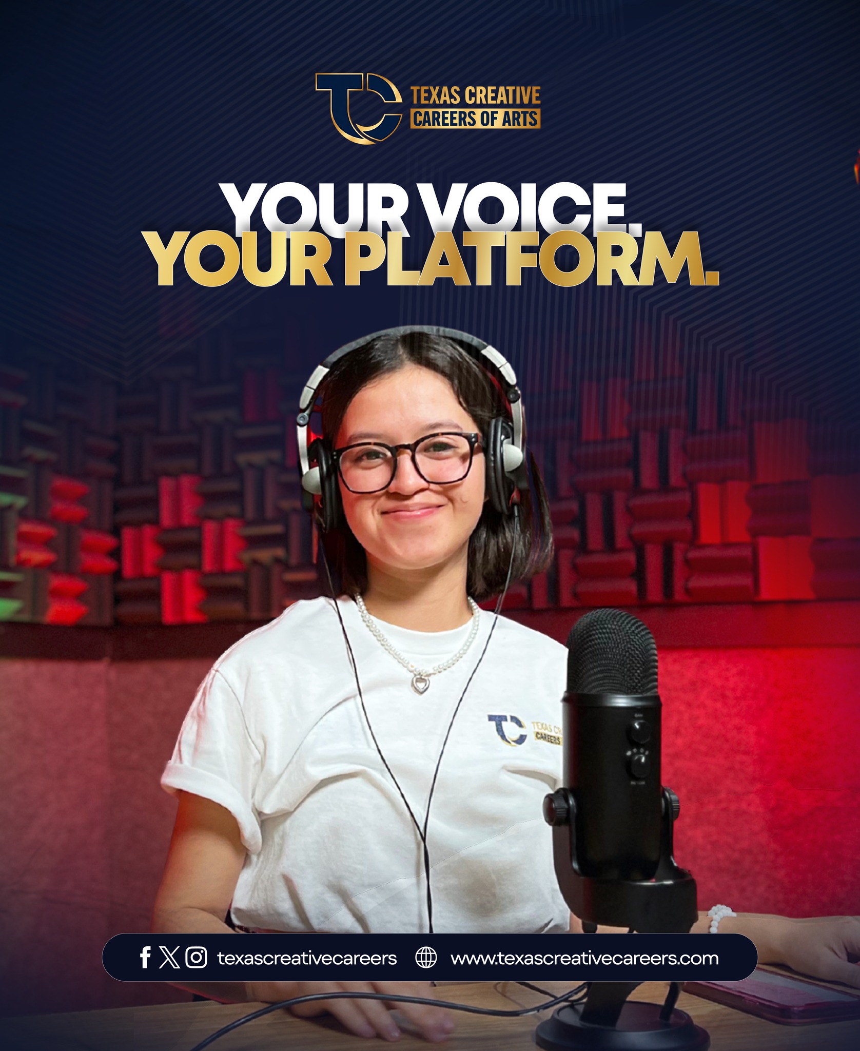 🎙️ Your story deserves to be heard.
Whether it’s podcasting, voiceovers, or content creation — your voice has power.
At Texas Creative Careers, we give you the tools, space, and confidence to turn that voice into a platform.
✨ Speak. Create. Be heard.
🔗 Explore programs: www.texascreativecareers.com
#TexasCreativeCareers #Podcasting #VoiceOver #ContentCreators #CreativeCareers #YourVoiceMatters #DigitalCreators #MediaProduction #FutureCreators #CreateYourPlatform