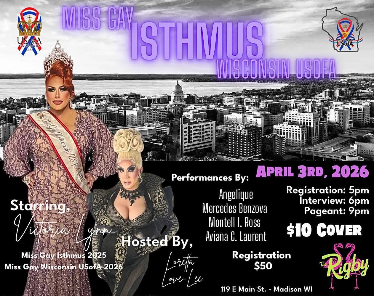 Miss Gay Isthmus is taking over The Rigby ๐โจ
Join us April 3rd for a night of iconic performances, fierce competition, and nonstop energy as contestants compete for the crown. From stunning looks to unforgettable talent, this is a show you do not want to miss
Doors open at 5pm, pageant starts at 9pm
$10 cover
Come early, grab a drink, and get ready for a night that brings the heat ๐ฅ
#rigbyforthepeople #missisthmus #wisconsin #pageant #beauty #nightlife