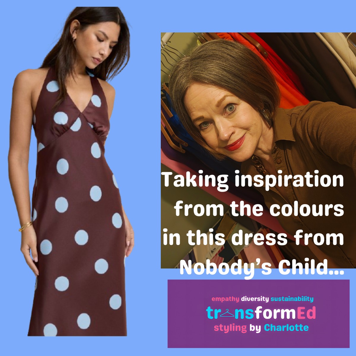 Having shared two spurious posts on my socials earlier today for April Fool's Day*, here's a real one!
As it's almost Easter, in this week's transformEd style magazine, amongst other things, I've taken inspiration from the colours in this dress by @NobodysChild to style an outfit using baby blue and the cool, deep brown of dark chocolate.
This dark shade is also the perfect partner for lighter shades of blue not just because of the blend of cool shade with cool tint, but because of the contrast in depth of the colours which creates visual interest in the outfit. Replace the cardigan with a shirt for a smarter, tailored look, a loose jumper for a more relaxed vibe and the footwear for your look of choice.
Don't risk FOMO by missing out on my free weekly style and colour content by signing up for free via link in my bio or the QR code in the final pic.
* One shared the fake news that I'm collaborating with Shein. As if ....
The other said I'd had a colour analysis rerate and will from now on wear mostly black.
#styletips #personalstylistscarborough #personalstylisthull #stylemagazine