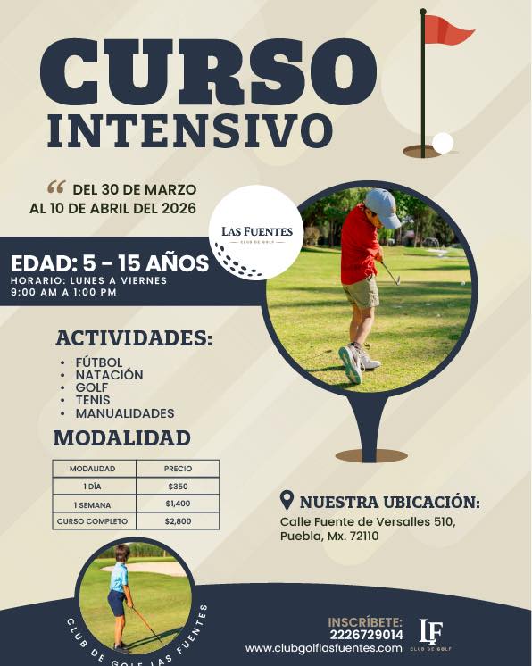 ⛳️✨ ¡Estas vacaciones se viven en Las Fuentes!
Nuestro Curso Intensivo 2026 está diseñado para que los más pequeños se diviertan, aprendan y se mantengan activos en un ambiente increíble.
🏌️♂️ Golf, fútbol, natación, tenis y más
👦👧 Para niñas y niños de 5 a 15 años
📅 Del 30 de marzo al 10 de abril
Cupos limitados.
📲 Inscripciones abiertas
📞 Para más informes:
221 418 0792
#LasFuentes #CursoDeVacaciones #GolfLife #ActividadesInfantiles