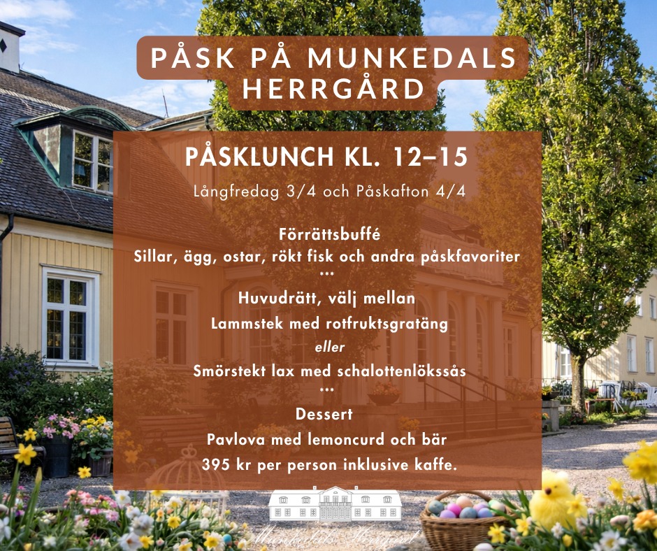 Påsken närmar sig och vi ser fram emot en härlig helg hos oss på Munkedals Herrgård 🐣🌿
Här är några glimtar av vad som väntar – god mat, vårkänsla och tid att njuta tillsammans.
Och självklart är även hundar varmt välkomna i restaurangen 🐾
Varmt välkommen att fira påsken med oss 💛