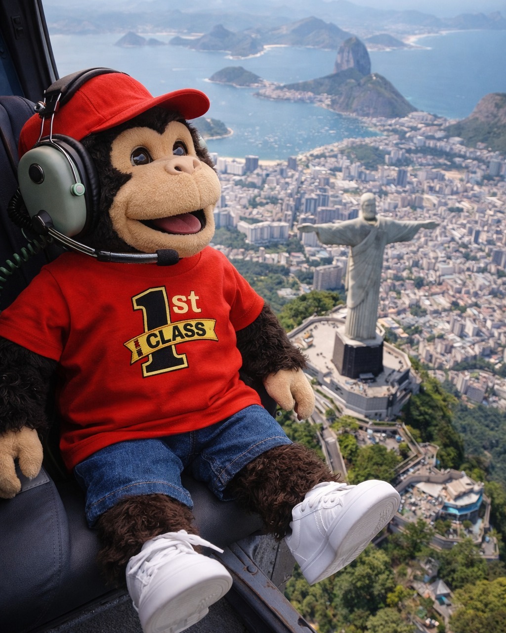 🇧🇷 IL FILE BRASILE: CHARLIE IN VIAGGIO (IN CORSO…) 🍌🐒
(Ricostruito da testimoni che stanno ancora cercando di capire cosa sia successo)
Charlie è arrivato in Brasile con un obiettivo chiaro: imparare e scoprire il paese. 🎓
Quello che è successo davvero è stato… leggermente diverso.
Nel giro di pochi minuti dal suo arrivo a Rio, aveva già iniziato quella che lui chiama
“ricerca culturale importante” — che, al momento, sembra consistere principalmente nel mangiare tutto quello che trova. 🍍🥥
La situazione con la noce di cocco è ancora aperta.
Charlie sostiene che sia “una questione di strategia.”
Le cose sono rapidamente degenerate quando ha accettato un giro in elicottero… senza porte. 🚁😳
Sì. Senza. Porte.
I testimoni raccontano di uno scimpanzé alto un metro seduto tranquillamente con le gambe penzoloni sopra Rio, mentre stringeva una banana come se fosse fondamentale per la missione. 🍌
Sorvolando il Cristo Redentore, Charlie ha provato a salutare con la mano.
Nessuna risposta.
Poco dopo ha visto il Pan di Zucchero e ha deciso con grande sicurezza:
“Lo salgo.”
Nessuno ha messo in dubbio questa decisione.
Col senno di poi… forse qualcuno avrebbe dovuto.
La “scalata” del Pan di Zucchero è stata successivamente analizzata. ⛰️
Risultato ufficiale:
🥾 un po’ di camminata
📸 molte pose
🍌 frequenti “pause energetiche”
Nonostante tutto, Charlie è arrivato in cima — dove ha osservato Rio dall’alto con aria soddisfatta, cercando di non far notare che aveva leggermente bisogno di sedersi.