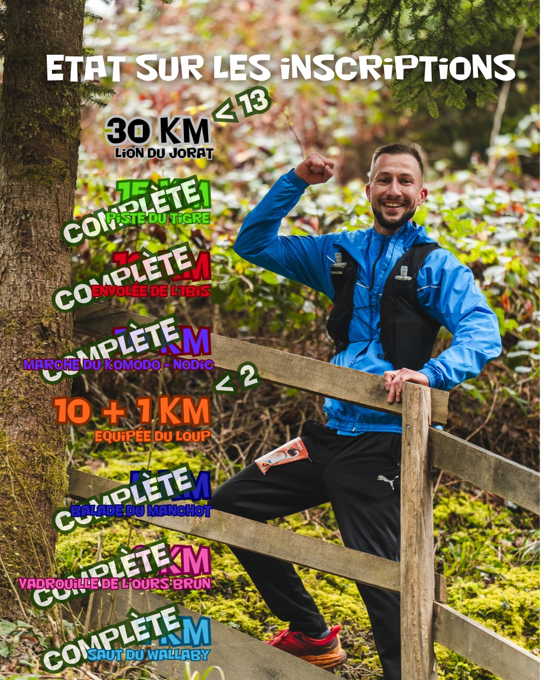 Les inscriptions en ligne se terminent le mercredi 25 mars à 18h00.
Dossards encore disponibles sur place ?
On vous tient informés directement sur le site et sur nos réseaux sociaux !
Nous espérons vous retrouver le dimanche 29 mars pour le départ de la première course à 8h00.
@zoo_de_servion @tropiquarium_de_servion @liaudetpial @wellamo.ch @fonds_du_sport #NPPR @idees_vertes_sarl #Servion #Trailrunning @leman_running #Raiffeisen_de_lavaux @aebischer_charpente_menuiserie #raiffeisen_de_lavaux