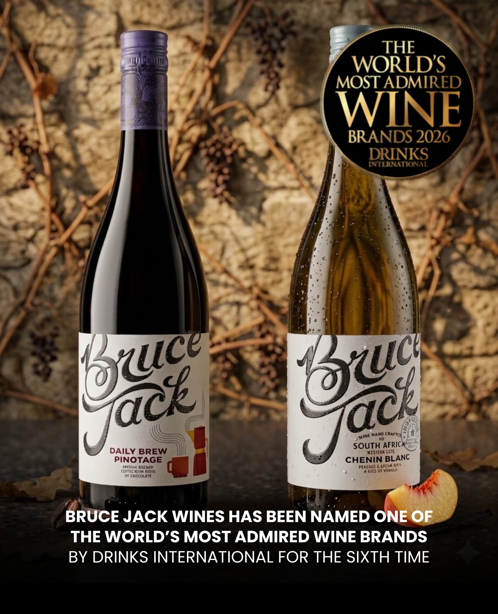 For the sixth time, Bruce Jack Wines is officially one of the World’s Most Admired Wine Brands. In a world of "Wine Oscars," we’re just happy to keep making wine that sparks a conversation.
Grab a bottle of Daily Brew or Chenin and celebrate this milestone with us tonight! 🍷✨
( Drinks International, Worlds Most Admired Wine Brands 2026, Worlds Most Admired Wine Brands, Bruce Jack, Bruce Jack Daily Brew Pinotage, Bruce Jack Chenin Blanc )