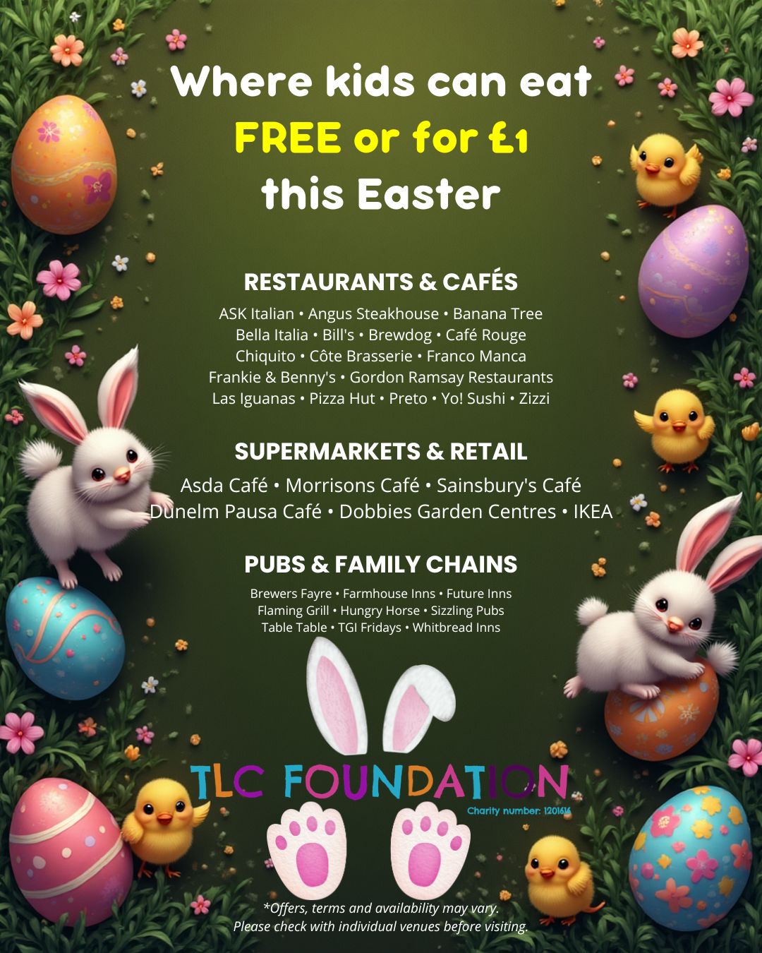 🐣 You can’t survive on chocolate eggs alone… sadly 😅
We know the school holidays can hit hard on your wallet. Days out, snacks, meals… it all adds up quickly.
But there’s some good news 👇
🍽️ This Easter, loads of places across the UK are offering:
• Kids eat FREE deals
• £1 kids meals
• Discounts with adult meals
From restaurants like ASK Italian and Bella Italia, to cafés in Asda, Morrisons and IKEA, there are plenty of ways to keep little tummies full without stretching your budget ()
💡 A little planning can mean you feed your child for free or £1 while you’re out and about.
We get it, holidays should be fun, not stressful.
So if you’re out this Easter, make the most of these offers and give yourself one less thing to worry about 💛
👇 Tag a parent who needs this
#TLCKids #EasterHolidays #KidsEatFree #FamilySupport #CostOfLivingUK #ParentLife #BudgetFriendly #Easter2026