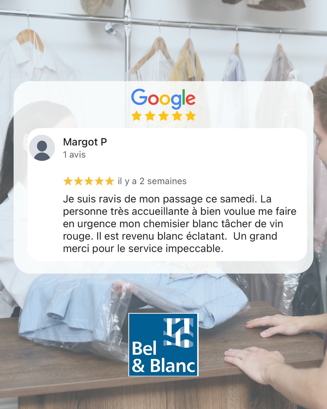 ✨ Vous en parlez mieux que nous…
Merci à Margot pour ce retour 🙏
Intervenir en urgence, traiter une tache de vin rouge et redonner tout son éclat à un chemisier blanc…
👉 C’est exactement notre métier au quotidien
💙 Merci pour votre confiance
📍 Pressing Leclerc Poitiers