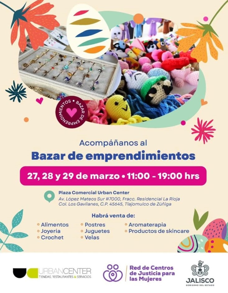 Descubre talento local, productos únicos y mucho corazón en un solo lugar ✨
Te esperamos en el Bazar de Emprendimientos con una gran variedad de opciones: desde joyería y crochet hasta postres, velas y más.
Un plan perfecto para venir, recorrer y apoyar a emprendedores locales 💛
📍 Urban Center Guadalajara
📅 27, 28 y 29 de marzo
🕐 11:00 a 19:00 hrs
#ViveUrbanCenter #BazarDeEmprendimientos #ApoyaLocal #UrbanCenterGuadalajara