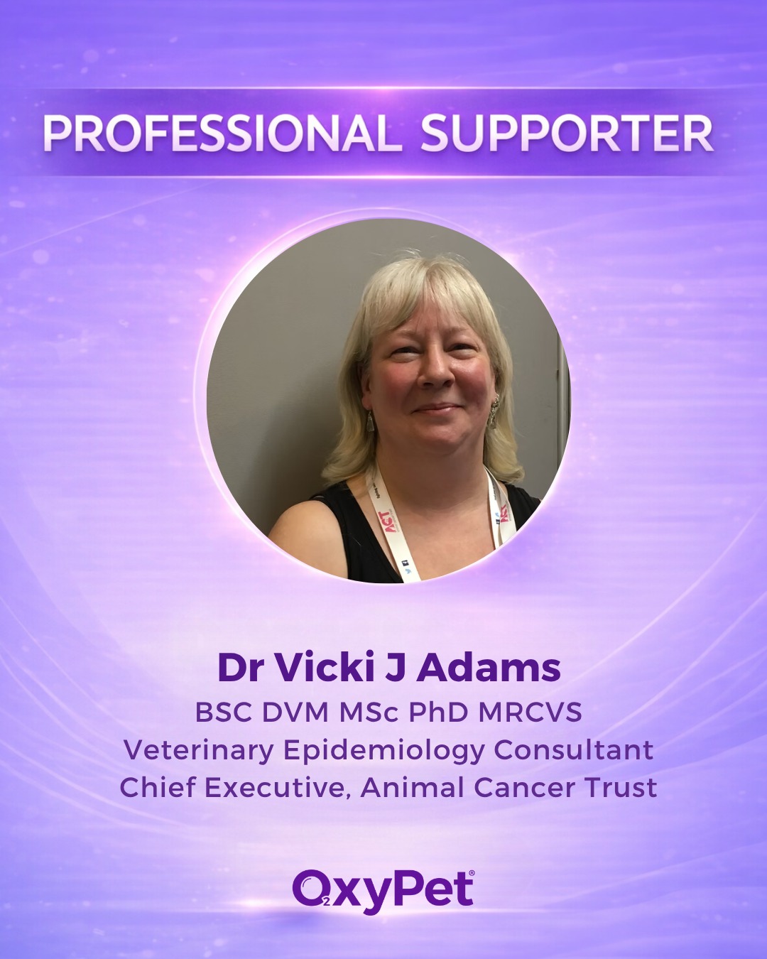 We’re proud to be working alongside professionals who share our belief in a more supportive, natural approach to pet wellbeing 💜
Dr Vicki Adams brings over 30 years of experience in veterinary medicine, with a background in epidemiology, research, and a long-standing interest in holistic and integrative care.
Her work with OxyPet is focused on exploring how improving hydration and oxygen availability can support brachycephalic dogs in everyday life.
At OxyPet, we believe in combining real-world experience, science, and simple daily practices to help pets live more comfortably.
More oxygen. Better hydration. Healthier lives.
#OxyPet #FutureOfPetHealth #DogWellness #FlatFacedBreeds #PetHealth