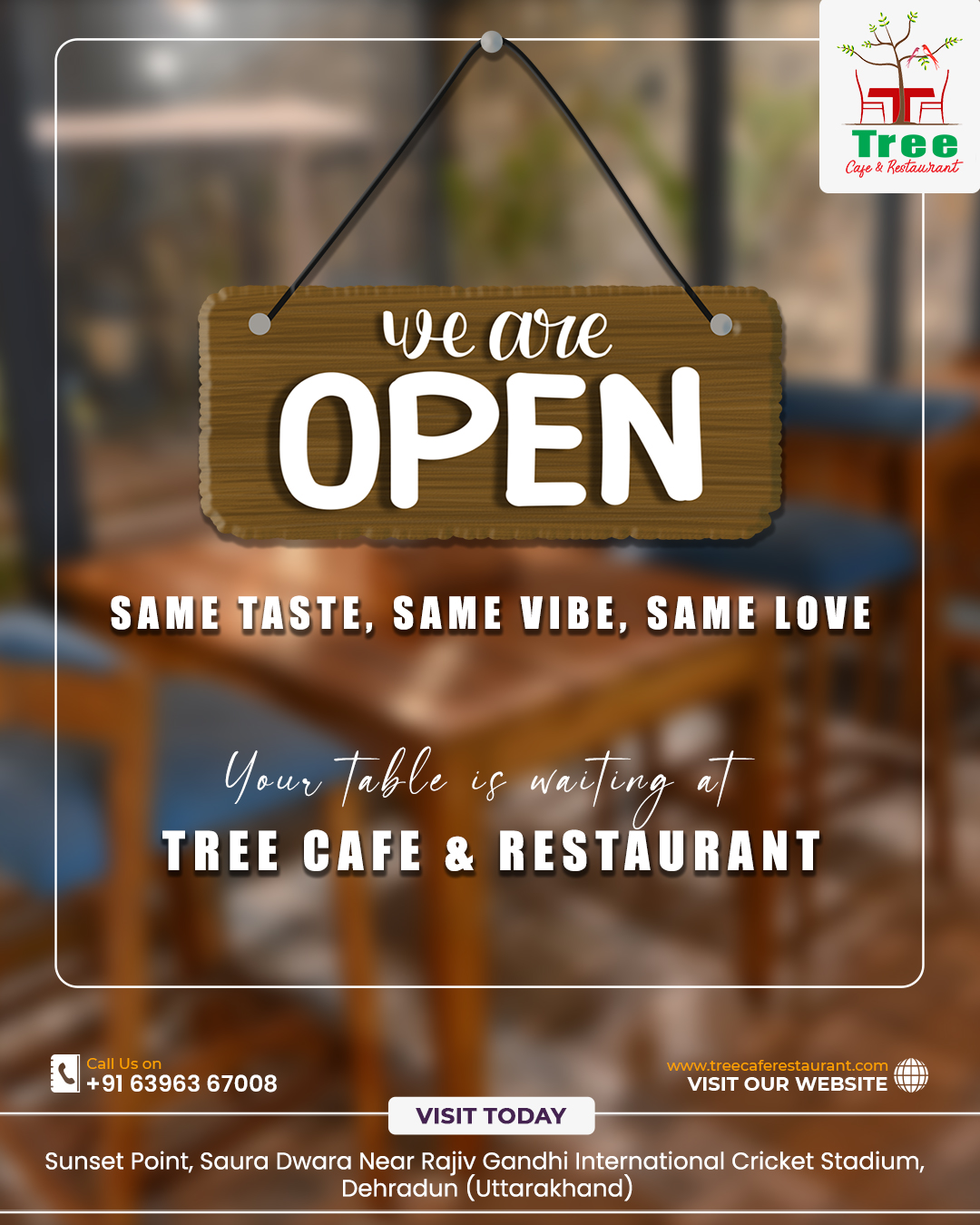 We’re open and ready to serve🌿✨
Bringing you the same flavors you love, the same cozy vibes, and the same warmth just like always. 🍽️💚
Your perfect table is waiting,drop by and treat yourself today! 😉
#TreeCafe #OpenNow #CafeVibes #FoodLovers #DehradunEats #GoodFoodGoodMood #VisitUs #dineinstyle