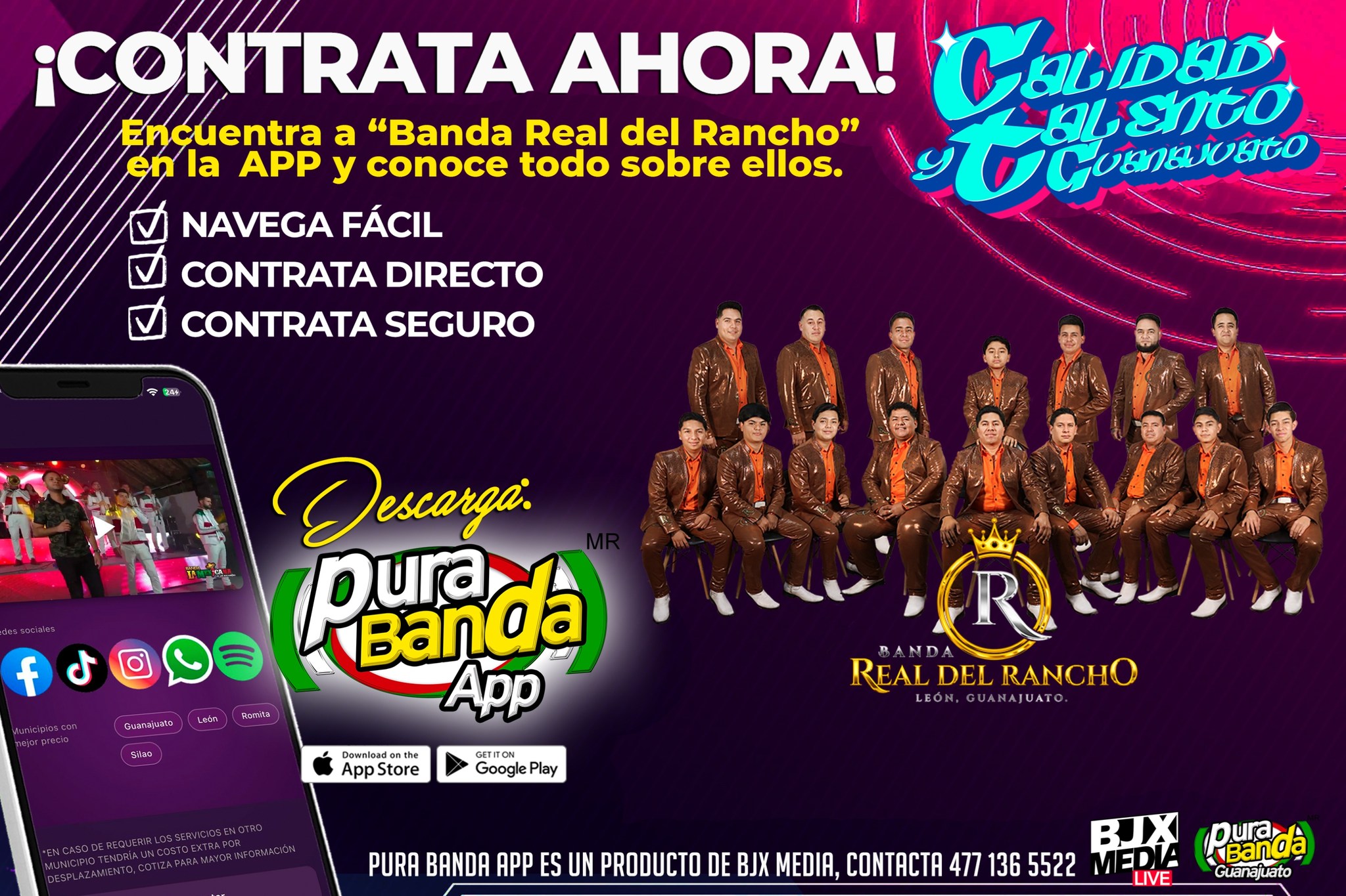¡La fiesta empieza desde tu celular! 🎶🔥
Contrata de forma fácil, directa y segura 📲
Encuéntralos en Pura Banda App, conoce todo sobre ellos y asegura el mejor ambiente para tu evento.
Disponible en App Store y Google Play purabandamx.com/elenco🎺💃🕺