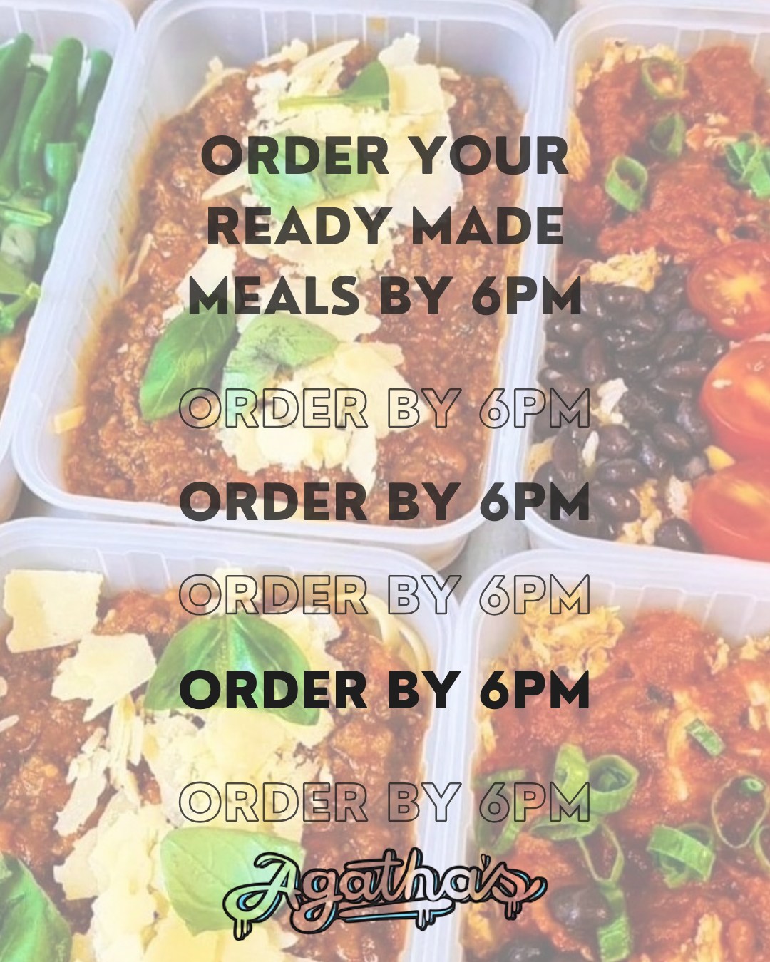 Last week of ready made meals before we close for Easter!
Order some extra meals this week and freeze them to get you through the next two weeks! If you haven't tried our take home meals now is the time! The menu has just changed :) No minimum order!
Check it out here agathascafe.com.au