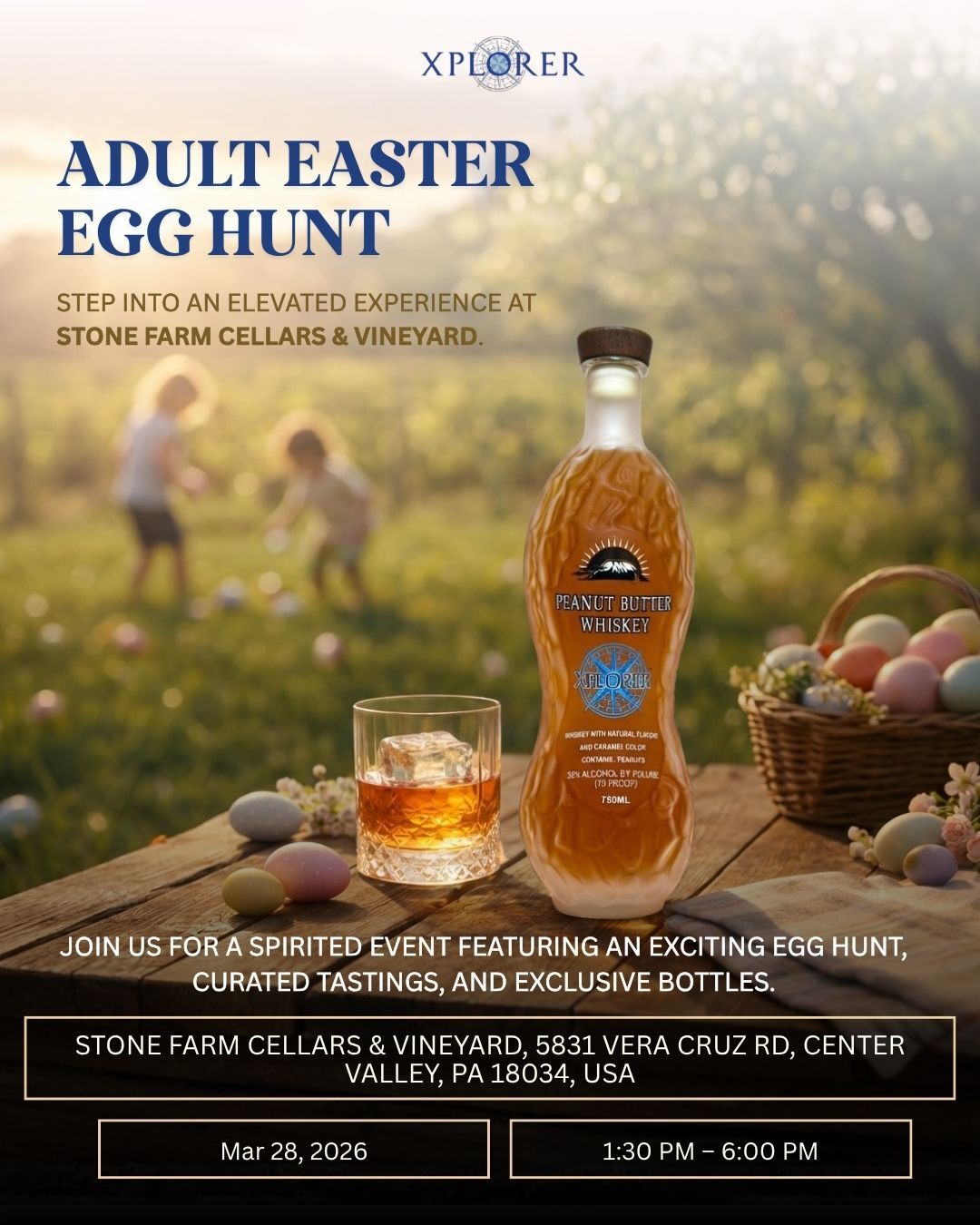 Hunt, sip, repeat! 🥚🍷 Join us at Stone Farm Cellars & Vineyard for an adult Easter Egg Hunt with curated tastings, exclusive bottles, and lots of fun discoveries.
#XplorerSpirits #AdultEasterEggHunt #StoneFarmCellars #SipAndHunt #TastingExperience