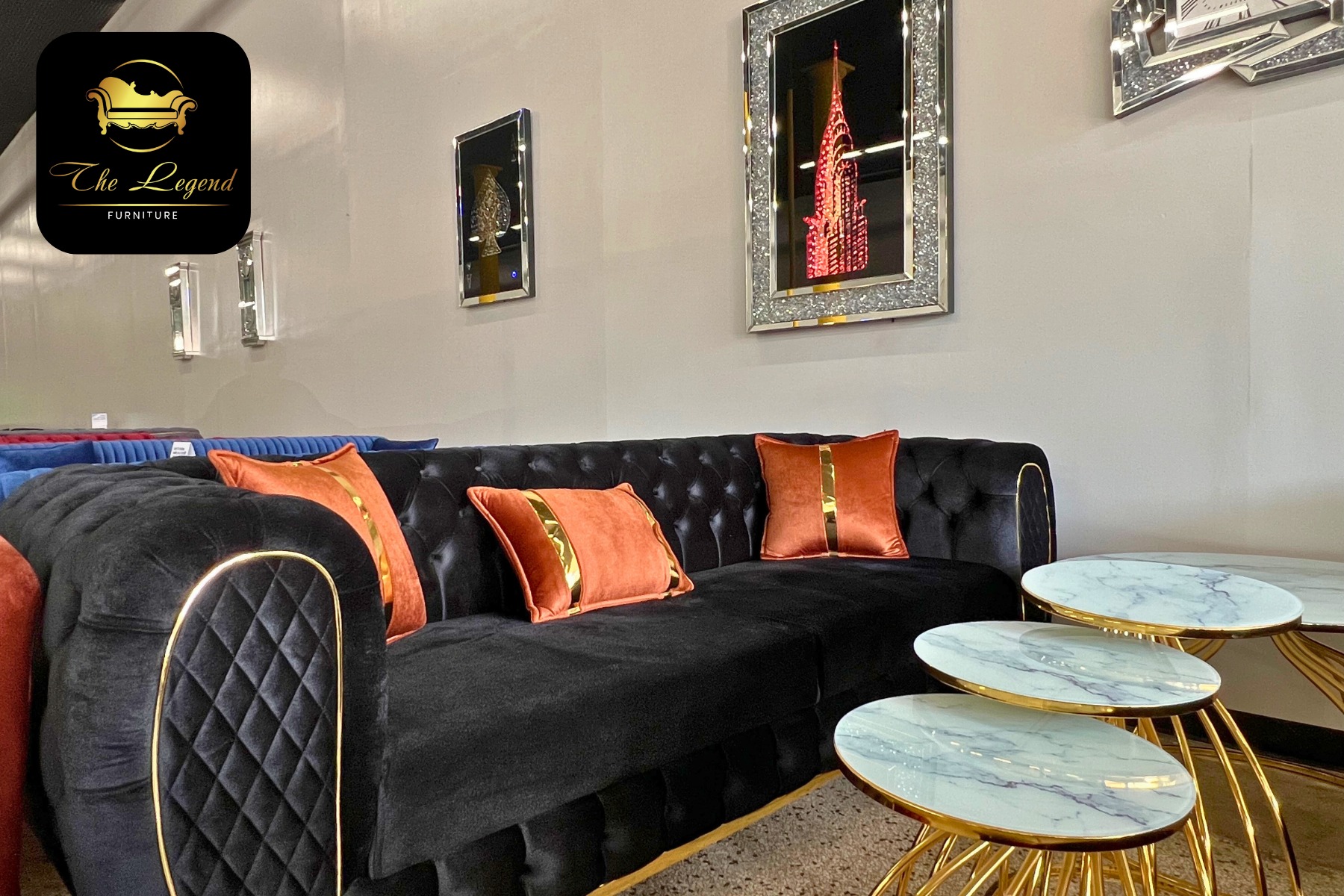 Black velvet, gold accents, and tufted details, this couch brings just the right amount of glam to your living room.
#TheLegendFurniture #EriePA #ShopLocal #HomeStyle #Velvet #Buffalo #Cleveland #pittsburghsteelers