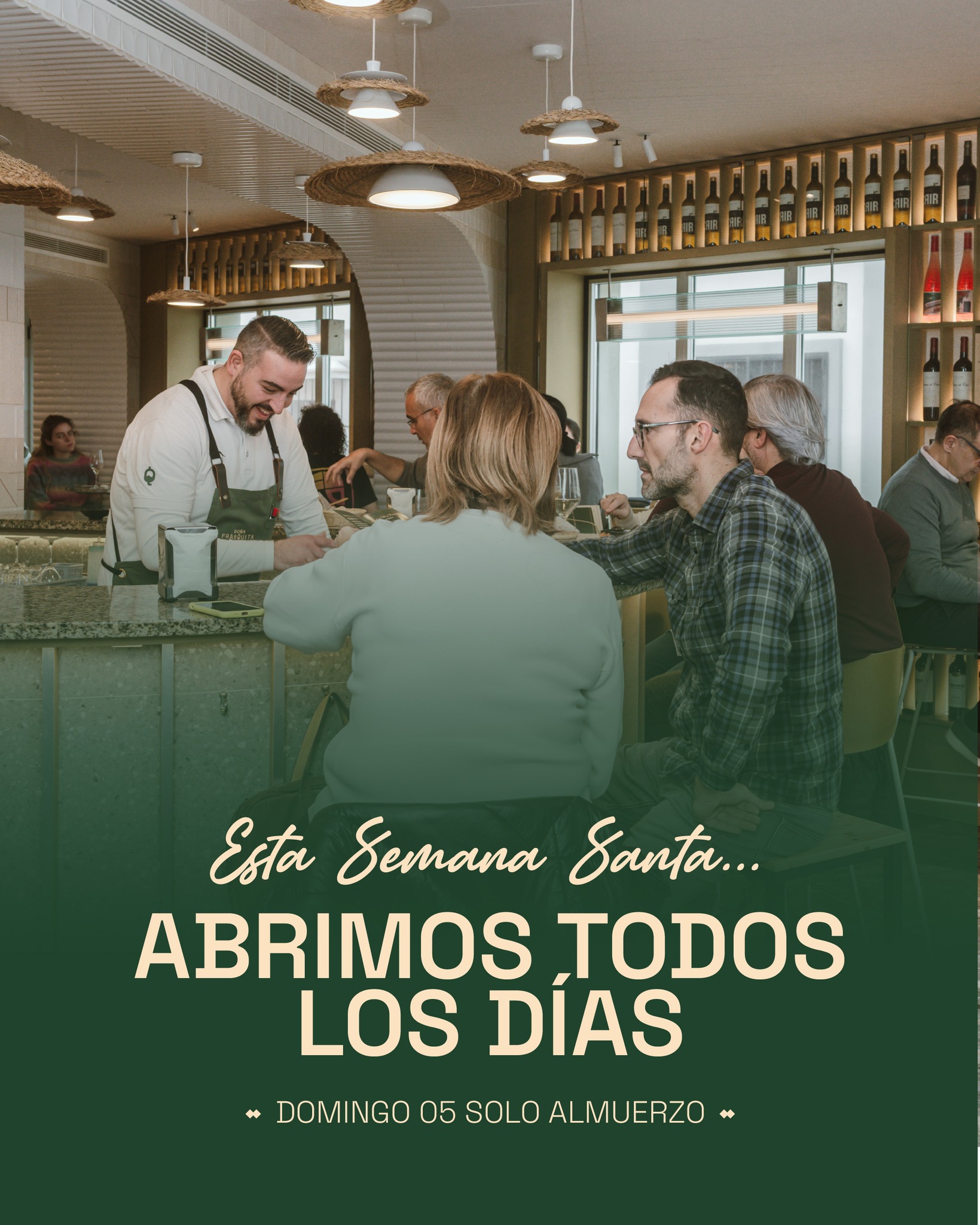 ¡ABRIMOS TODOS LOS DÍAS! 📅 En esta nuestra primera Semana Santa abrimos de Lunes a Domingo.
Domingo 05 sólo en horario de almuerzo.
¡Te estamos esperando con una caña bien fria ya! 📍José López Rodríguez N7
-
#taberna #sanfernando #doñafrasquita #cocina