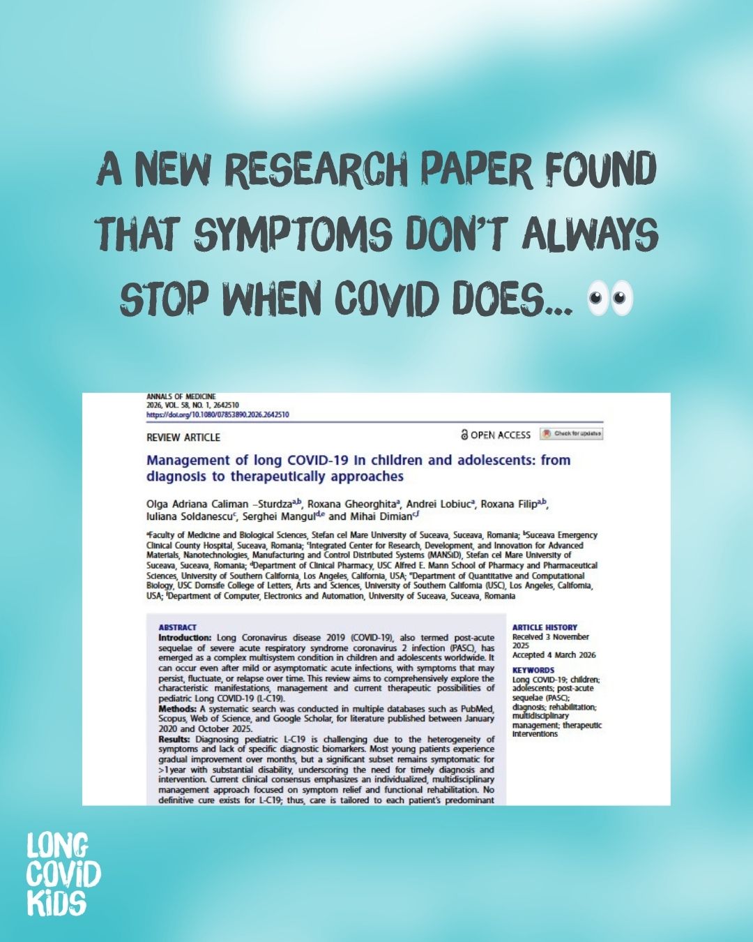 COVID doesn’t always end when the infection does… 👉 swipe to learn more
A new research paper found that some children and teens can have ongoing symptoms after COVID, sometimes lasting months or longer….. adding to what many young people have already been experiencing and reporting since 2020.
This can affect energy, focus, mood, and everyday life.
There’s no single test or cure yet, but support and the right care can help. Researchers are working to better understand Long Covid and improve treatments.
If you or someone you know still doesn’t feel like themselves after COVID, it’s important to talk to a trusted adult or healthcare professional.
You’re not alone in this 💛
Check out our website for more info. 🔗 Link in bio
#LongCOVID #TeenHealth #YouthWellbeing #HealthResearch #MentalHealthMatters #COVIDRecovery