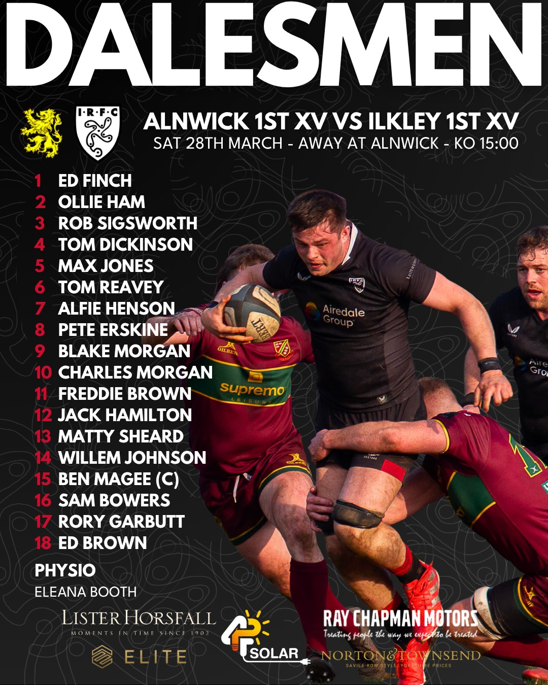 Teams are in for our Alnwick double header 👊
Two strong sides making the trip up to Northumberland tomorrow as both the 1st and 2nd XV look to build on recent performances heading into the final stretch of the season.
If you’re not making the journey, you can follow the 1st XV live on @drystone_radio via drystoneradio.com 📻
Don't forget we are hosting Yorkshire U17s Finals Day this Sunday at Stacks Field.
Our Ilkley U17s take on Pocklington in the Yorkshire Plate Final, kicking off at 12:00, followed by Castleford vs Keighley in the Yorkshire Cup Final.
There’s some serious talent coming through, so get down and back the lads.
Saturday 28th March
Alnwick 1st XV vs Ilkley 1st XV - Away at Alnwick - League - KO 15:00
Alnwick 2nd XV vs Ilkley 2nd XV - Away at Alnwick - Friendly - KO 15:00
Ilkley 3rd XV vs Burley 2nd XV - Home at Ilkley - League - KO CANCELLED
Sunday 29th March - U17s Finals Day
Ilkley U17s vs Pocklington U17s - Yorkshire Plate Final - KO 12:00
Castleford U17s vs Keighley U17s - Yorkshire Cup Final - KO Following Previous Match
#uptheilk #irfc #ilkley #100percentilk #COYD #rugby