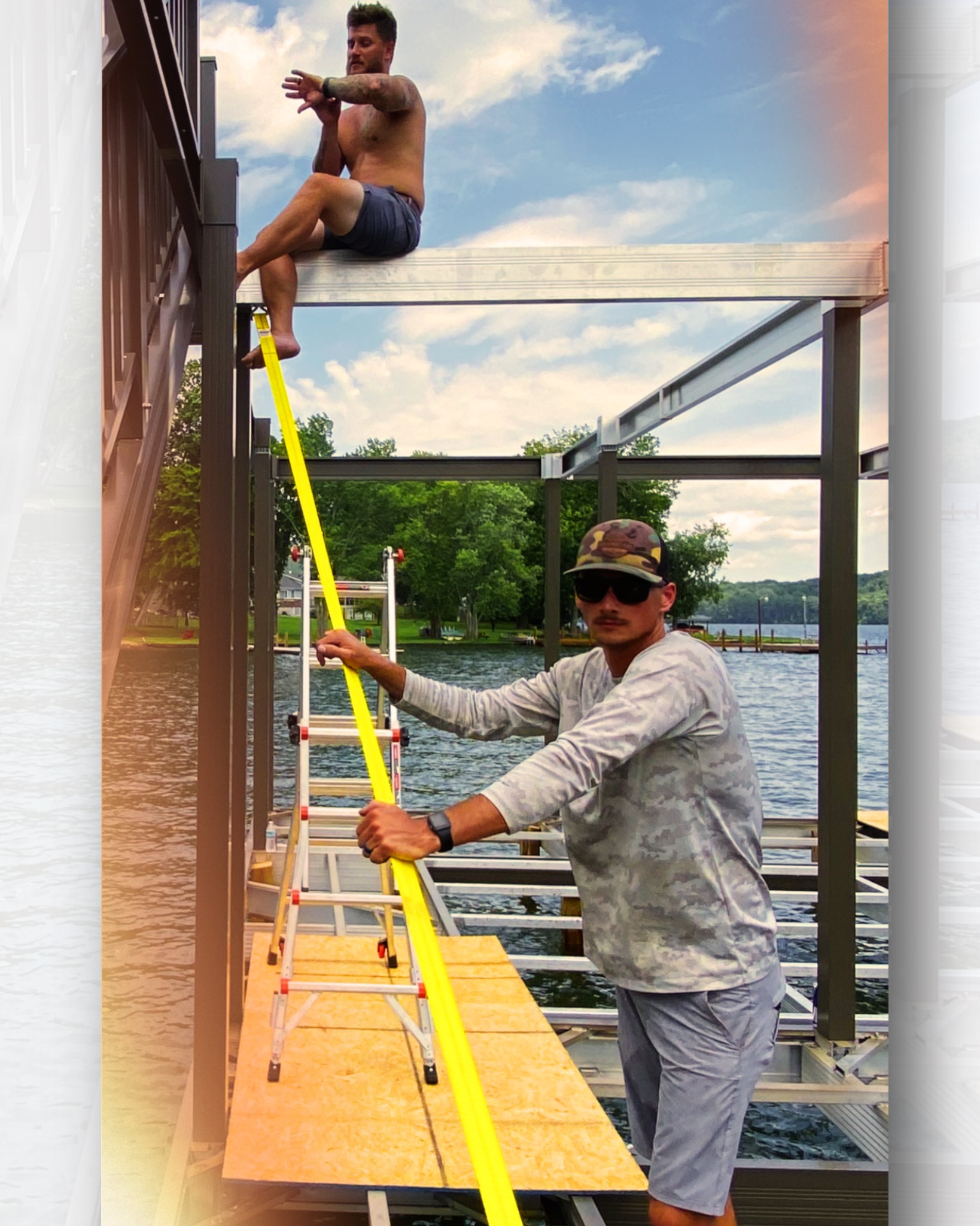 We asked ChatGPT to roast these OGs for a #flashbackfriday so here. we. go...
This looks like a live-action OSHA violation training video.
Top guy really said, “Yeah I’ll just sit 12 feet up on a beam barefoot like a gargoyle and eyeball it.” Meanwhile bottom guy is gripping that strap like it’s the only thing keeping this project—and his sanity together.
It’s American Ninja Warrior: Dock Edition, with one guy anchoring vibes instead of equipment. Then the ladder sitting there like, “I was literally built for this exact situation…”
And the poses:
Top guy: “I build docks… spiritually.”
Bottom guy: “If I let go, we all find out what happens.”
If this goes wrong, the official report is just gonna say:
“Yeah… they were kinda winging it.”
10/10 confidence
2/10 life insurance approval