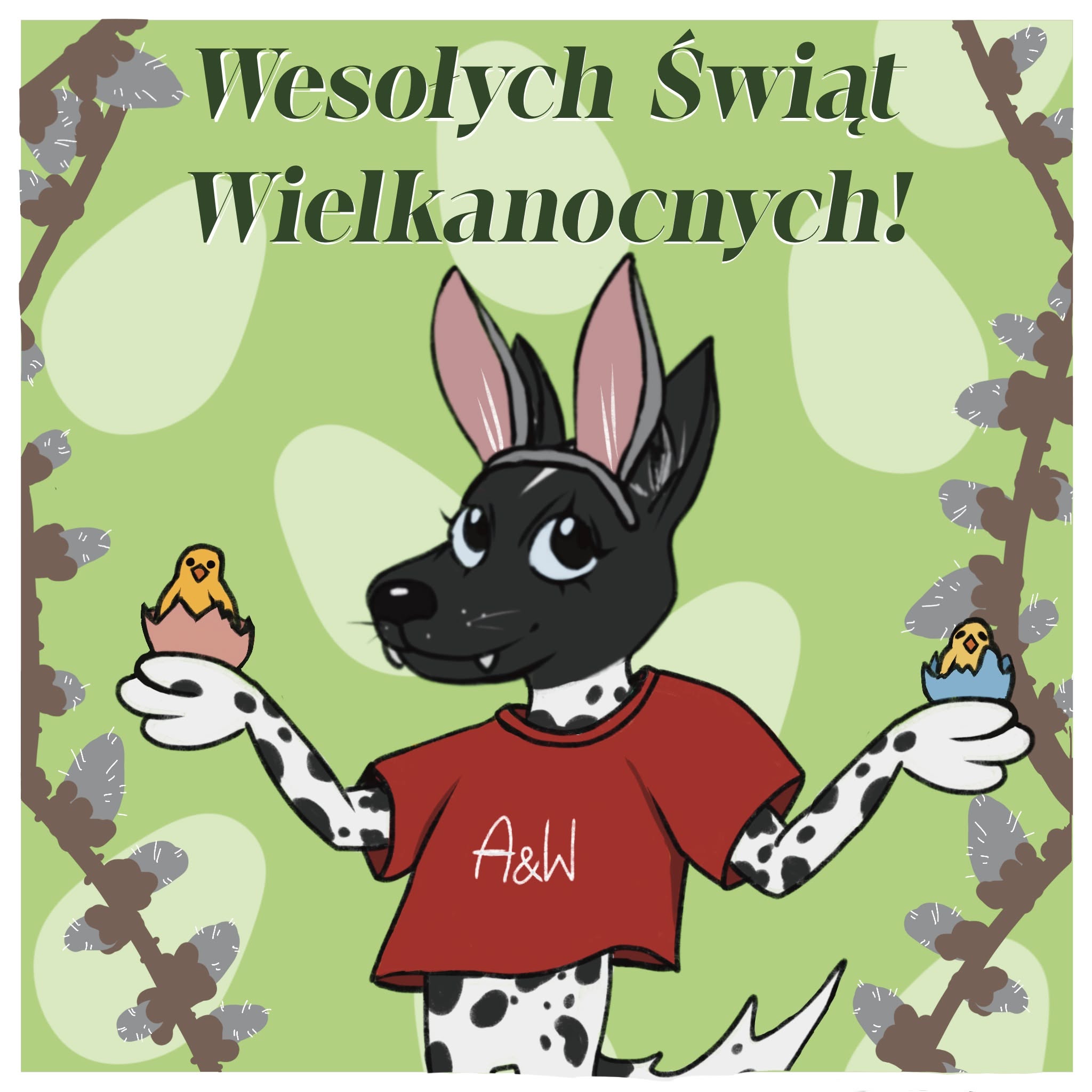 Błogosławionej, radosnej i spokojnej Wielkanocy życzy firma AW Nadruki 🐣