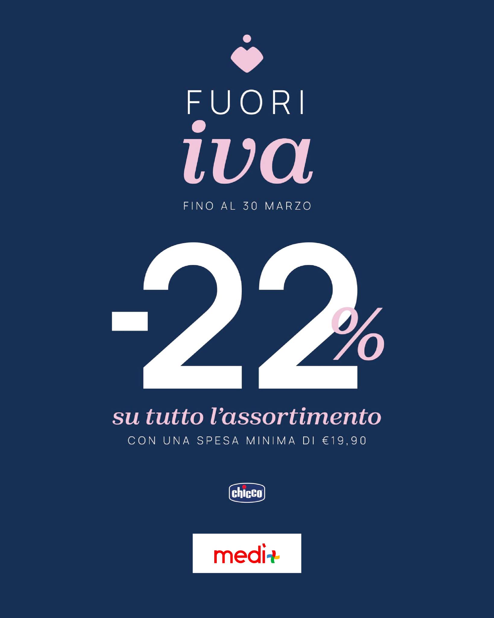 ❤️ Il regalo perfetto per la tua famiglia? Lo abbiamo noi! ✨ Non perdere la promo 'Fuori IVA' Chicco Medí+: -22% SU TUTTO l'assortimento con una spesa minima di soli 19.90€. Passeggini, biberon, prodotti Medí+ per il tuo benessere... tutto a un prezzo incredibile! È il momento ideale per fare scorta e coccolare i tuoi cari.
Fino al 30 marzo.
Link in bio o corri in negozio!
#FuoriIVA #Chicco #MediPlus #ScontiImperdibili #Famiglia #Benessere