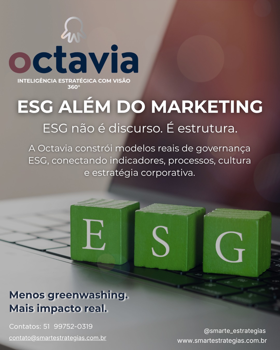 ESG além do marketing.
ESG não é discurso.
É estrutura.
Empresas que tratam ESG apenas como posicionamento de marca correm o risco de cair no greenwashing — e perder credibilidade no mercado.
Na Octavia, ESG é construído com base em:
• governança sólida
• indicadores claros
• processos estruturados
• cultura organizacional alinhada
• estratégia corporativa integrada
👉 ESG real conecta intenção com prática.
E isso significa:
• medir o que importa
• acompanhar resultados
• assumir responsabilidades
• gerar impacto consistente
⚠️ O mercado está mais atento, mais exigente e mais crítico.
Não basta parecer sustentável.
É preciso ser.
Menos discurso.
Mais estrutura.
Mais impacto real.
📩 Smarte Estratégias – Governança, Compliance e Proteção de Dados
📞 (51) 99752-0319
📧 contato@smartestrategias.com.br
📸 @smarte_estrategias
🌐 https://lnkd.in/d34MG9ff
👉 Precisa de ajuda para estruturar ESG de forma estratégica e consistente na sua empresa? Nós podemos te ajudar. Entre em contato.
@camy.sal @marcus.vrprestes