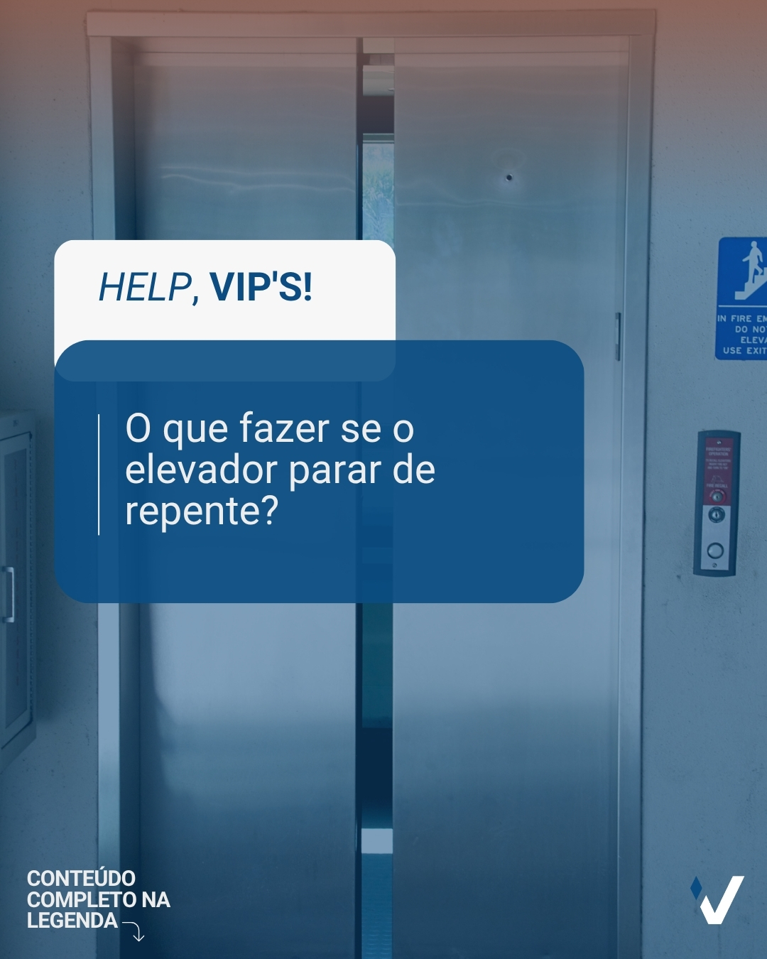 Em caso de pane, o mais importante é não tentar sair por conta própria.
Os elevadores possuem sistemas de segurança e uma equipe responsável será acionada.
Evite movimentos bruscos e aguarde o atendimento com tranquilidade.
Segurança começa com informação.
VIP’S 25 anos – Porque viver bem começa com uma boa gestão.
#condominio #seguranca #elevador #orientacao #vips